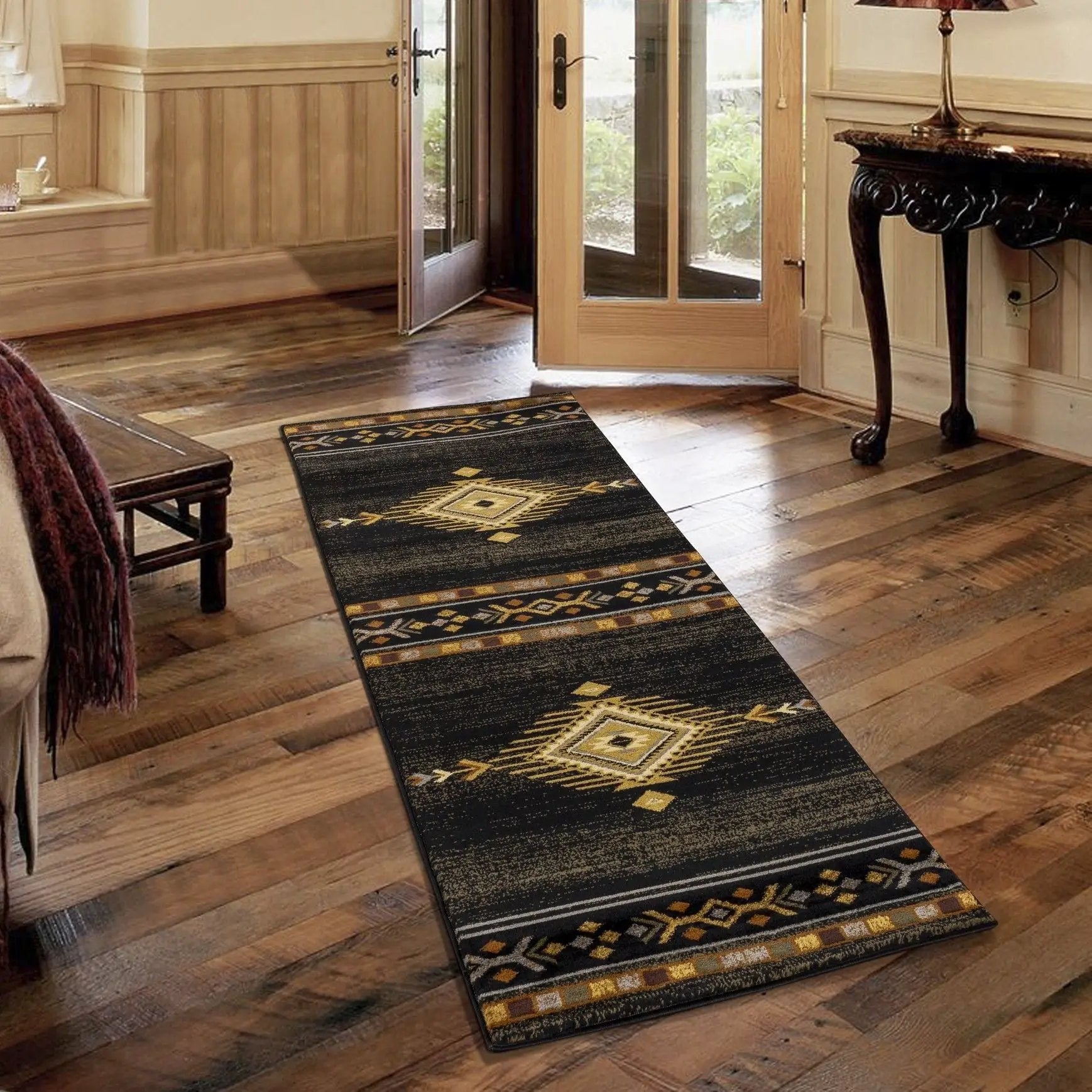 Tribes - 2'7" X 7'3" Southwest Area Rug Polypropylene - Black by Unique Piece Furniture