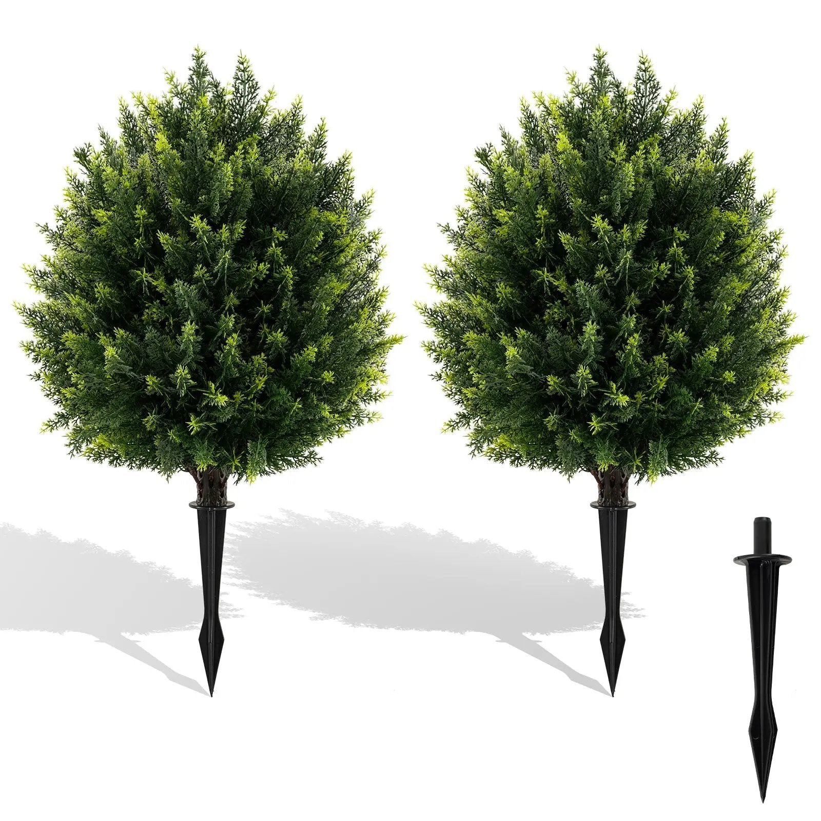 24 Inches Artificial Cypress Topiary Ball Tree Set with Ground Spike-Green by DirectDeals