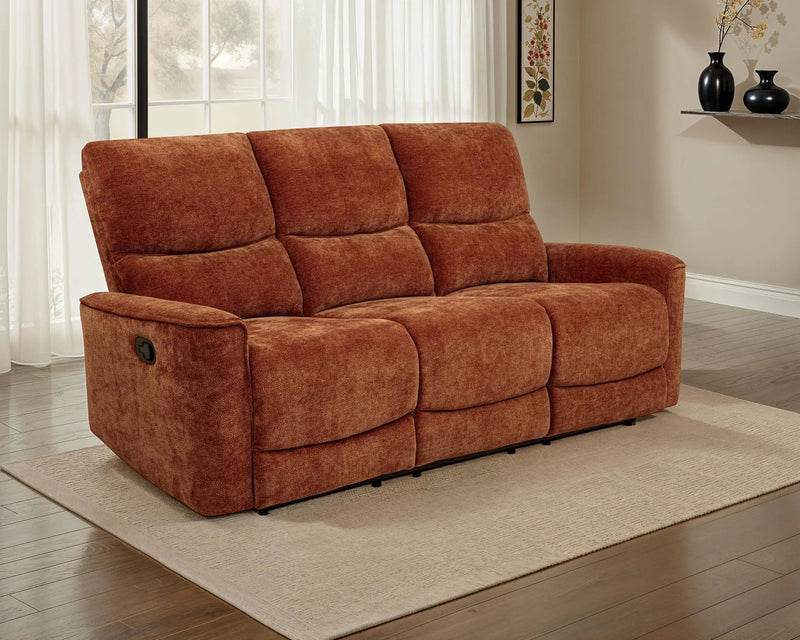 Navarro Chenille Upholstered Reclining Sofa Burnt Orange by Unique Piece Furniture