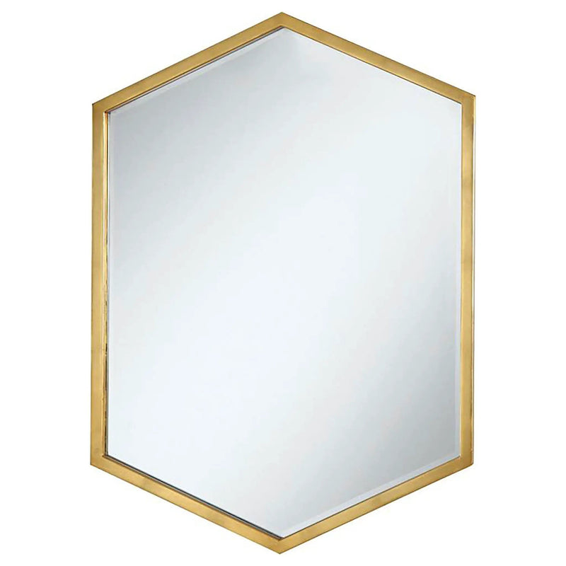 Bledel 24 x 34 Inch Hexagonal Wall Mirror Gold by Unique Piece Furniture