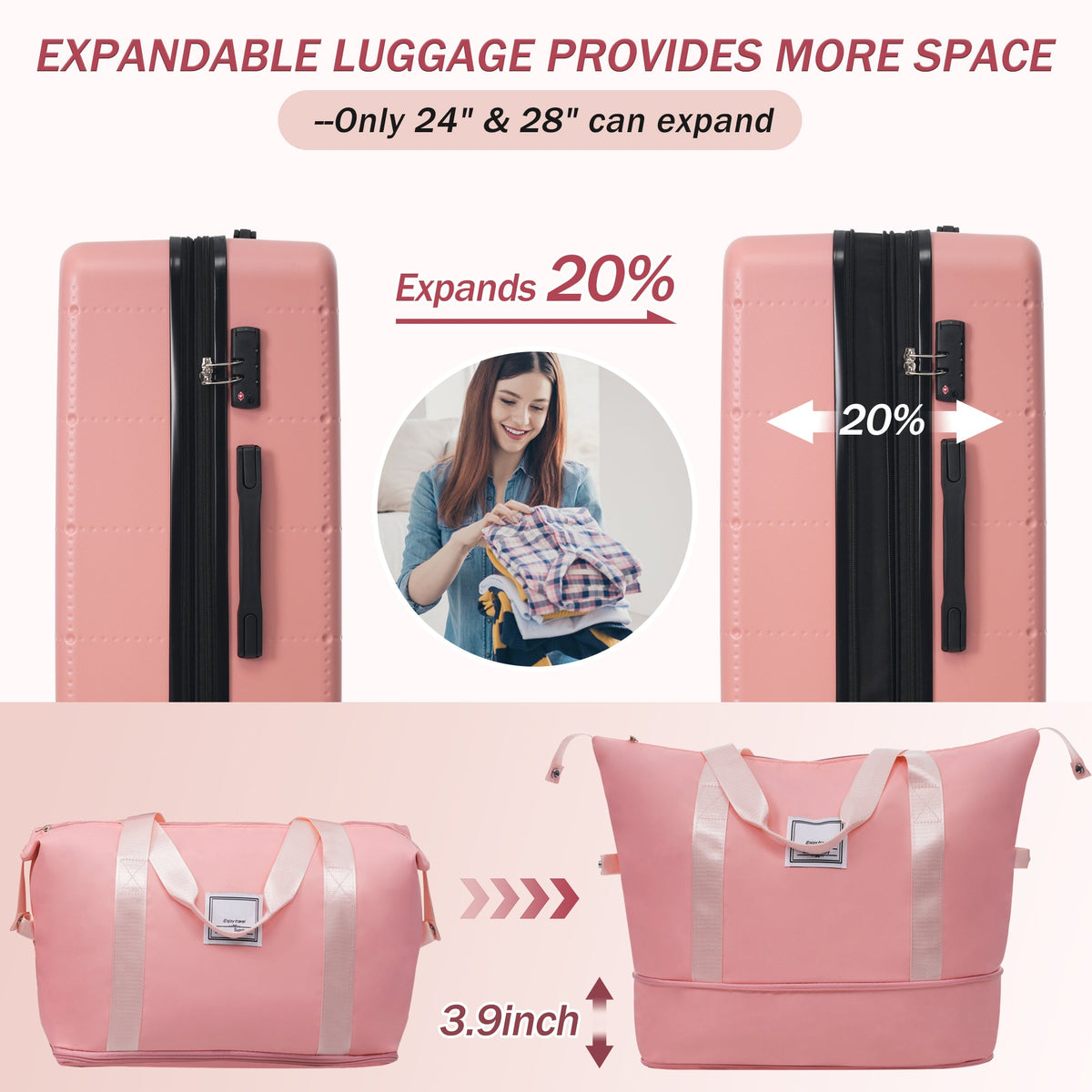 Hardside Luggage Set 5 Piece with Bags,20IN Half-opening Carry on Luggage with USB Port, Expandable 24IN 28IN Luggage with Double Spinner Wheels TSA Lock, photo 8 of 10