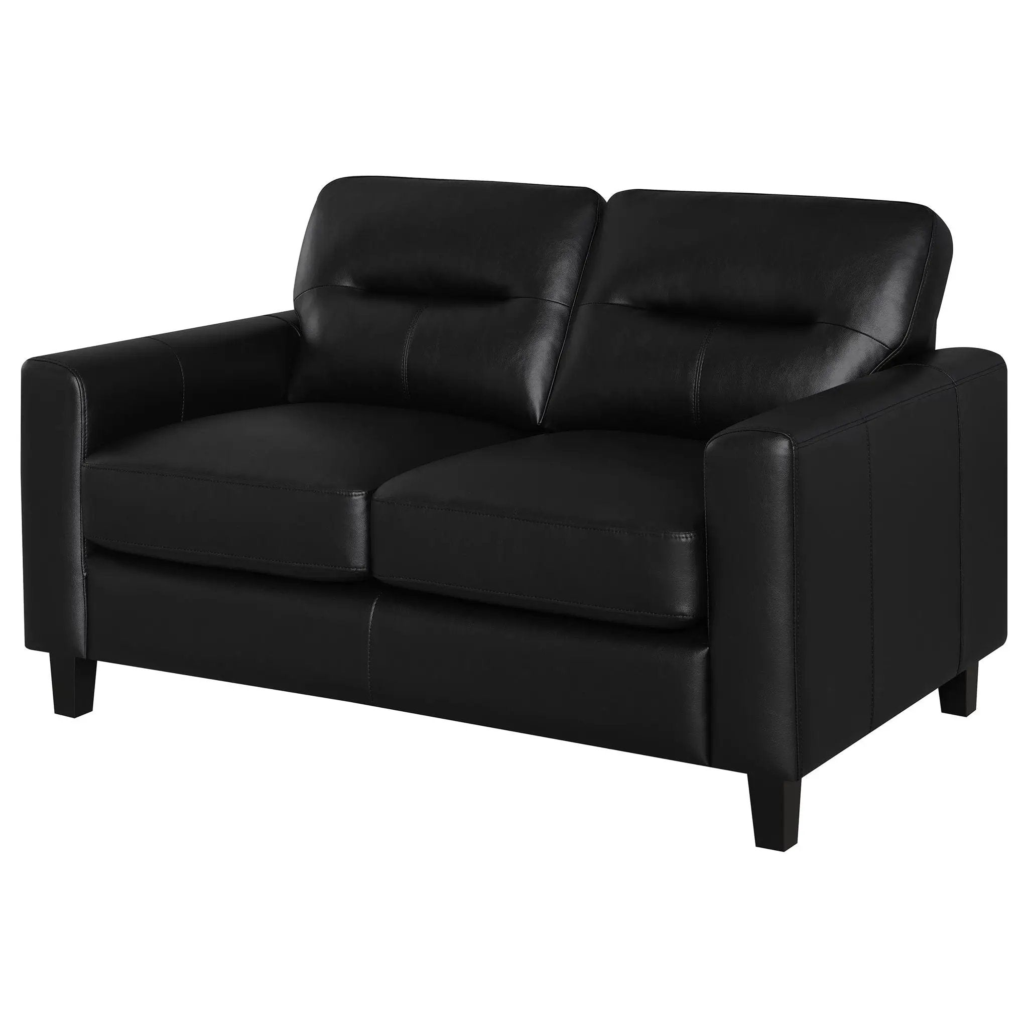 Scotland Faux Leather Upholstered Track Arm Loveseat Black by Unique Piece Furniture