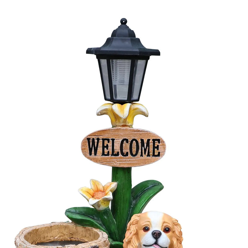 Sitting Dog Solar Lantern Planter Statue by HouseOfZazla