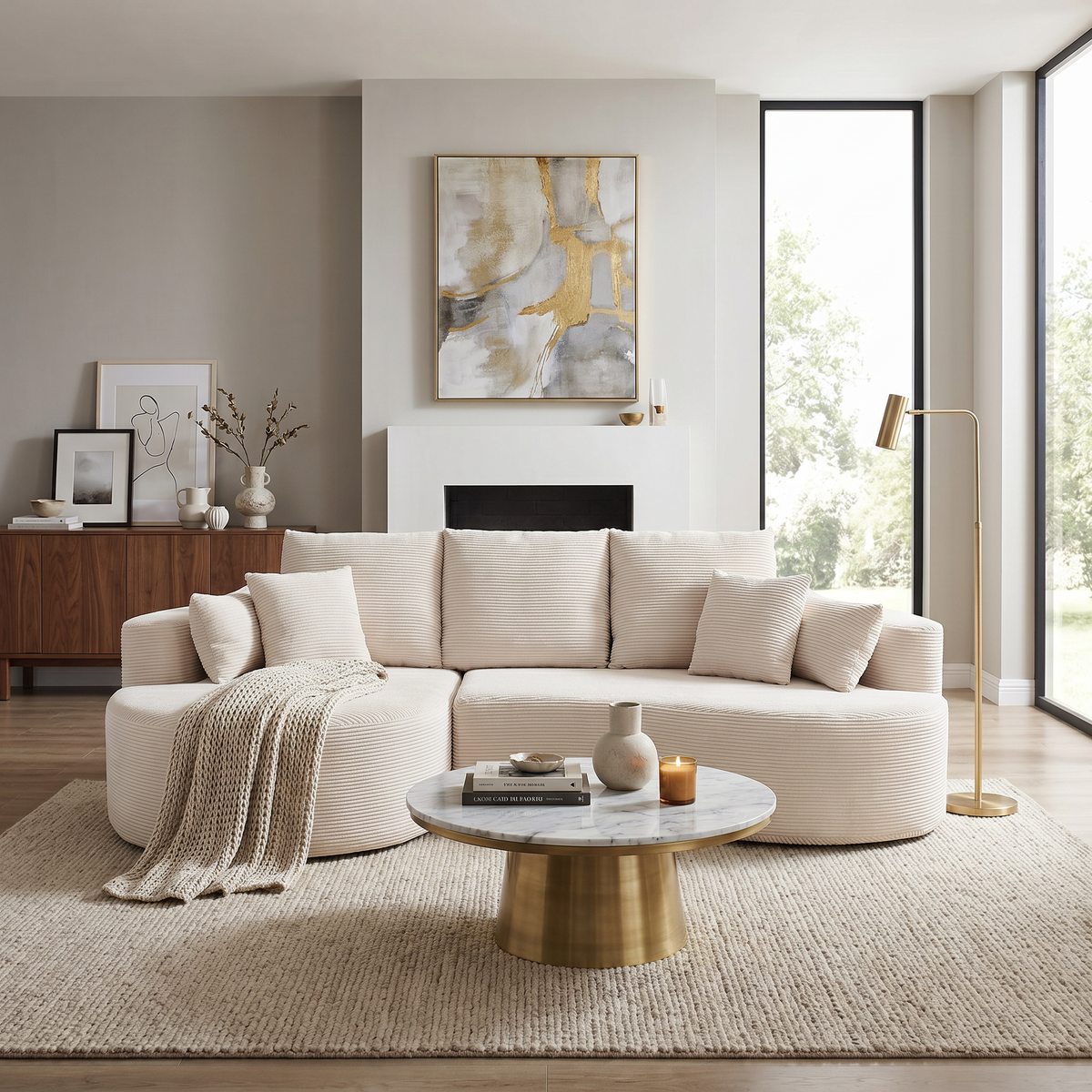 106 In. 2-Piece Fabric Cloud Curved Sectional Sofa