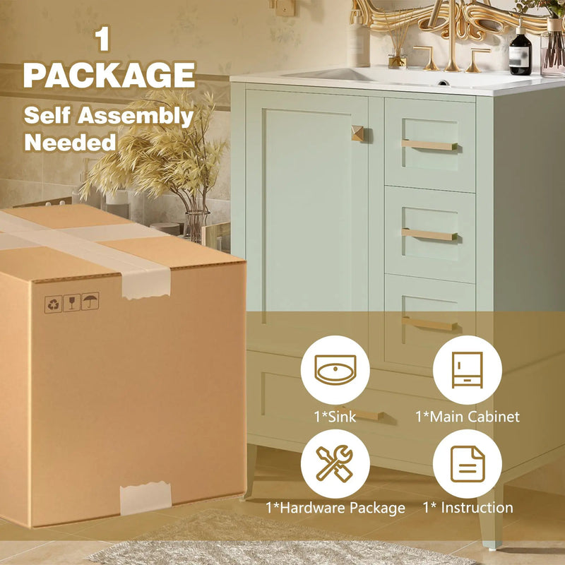 24.8" Bathroom Vanity with Ceramic Sink, Modern Freestanding Cabinet by HouseOfZazla