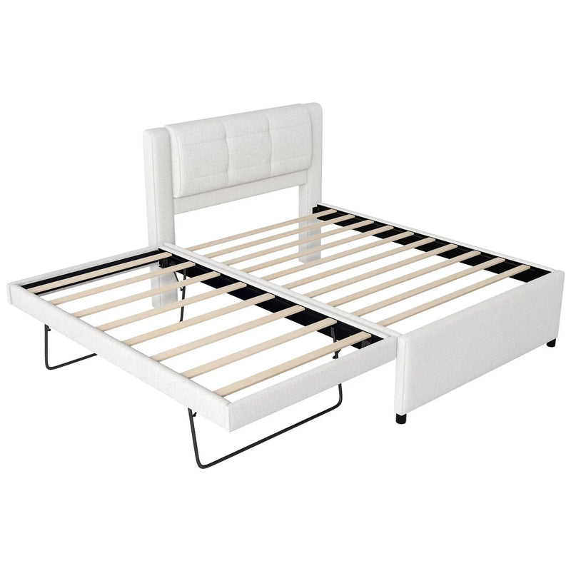 Upholstery Platform Bed With Trundle, Trundle Can Be Flat Or Erected by HouseOfZazla