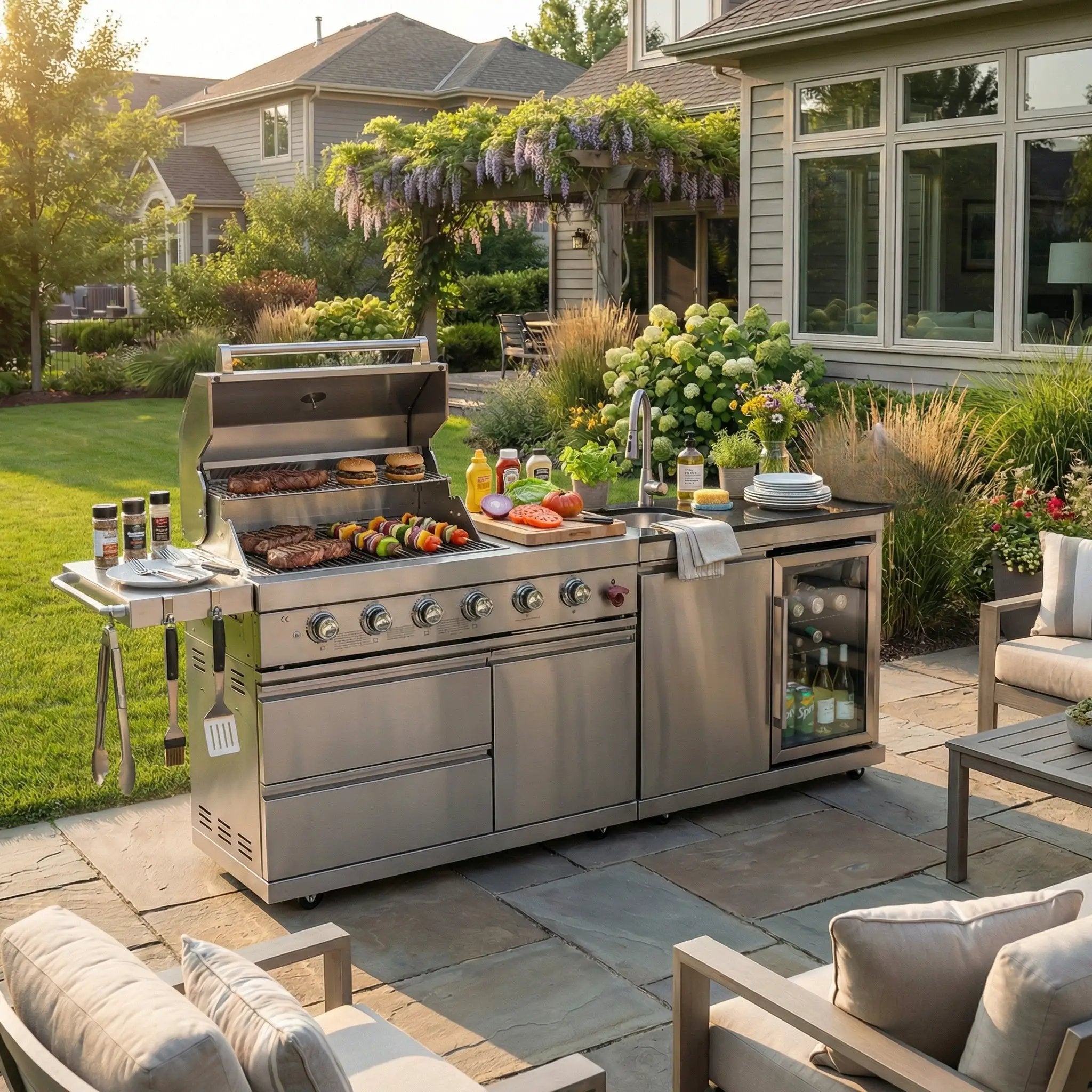 84-Inch Deluxe Stainless Steel Outdoor Kitchen Barbecue Island Grill by HouseOfZazla