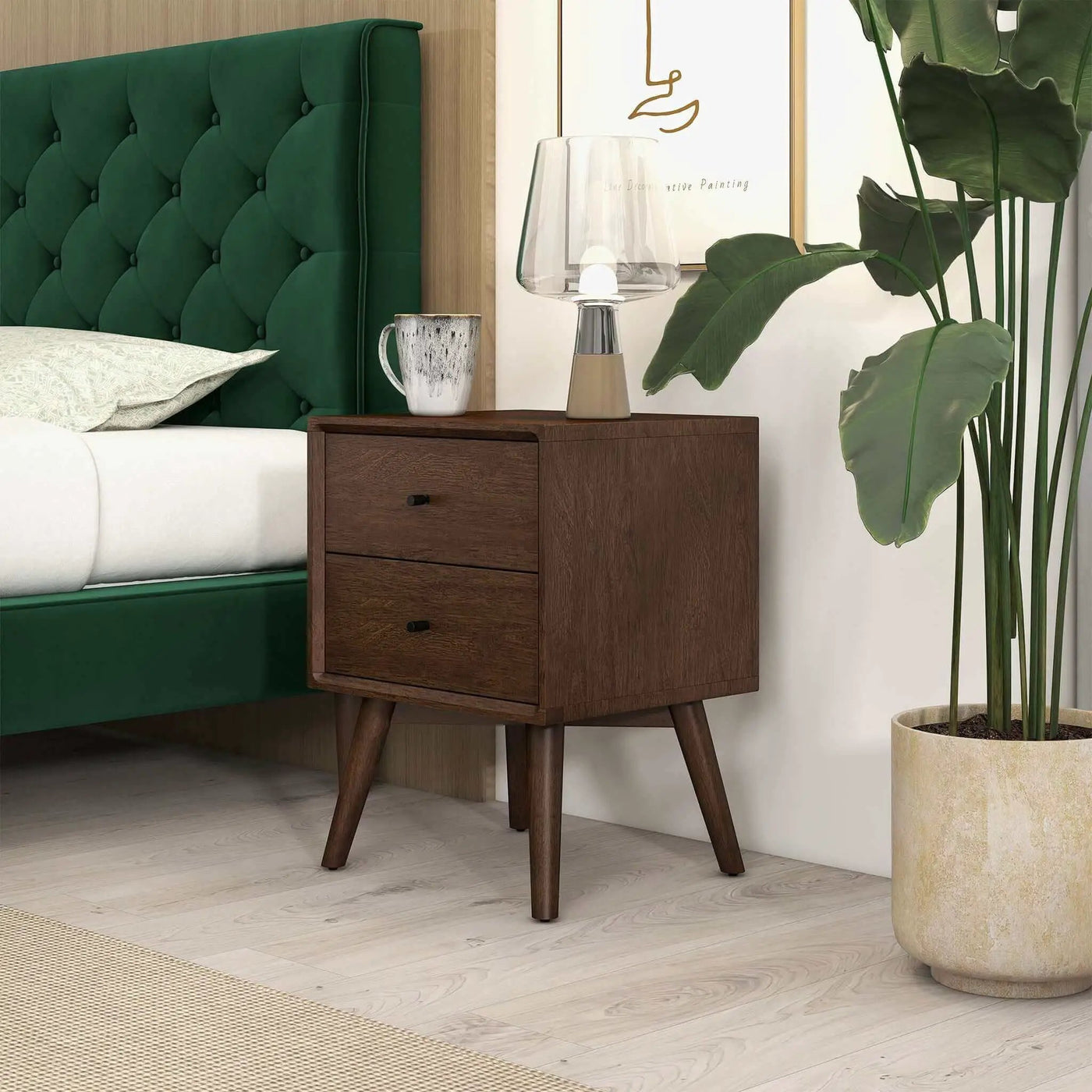 Caroline - Mid-Century Modern Style Night Stand 2 Drawer by HouseOfZazla