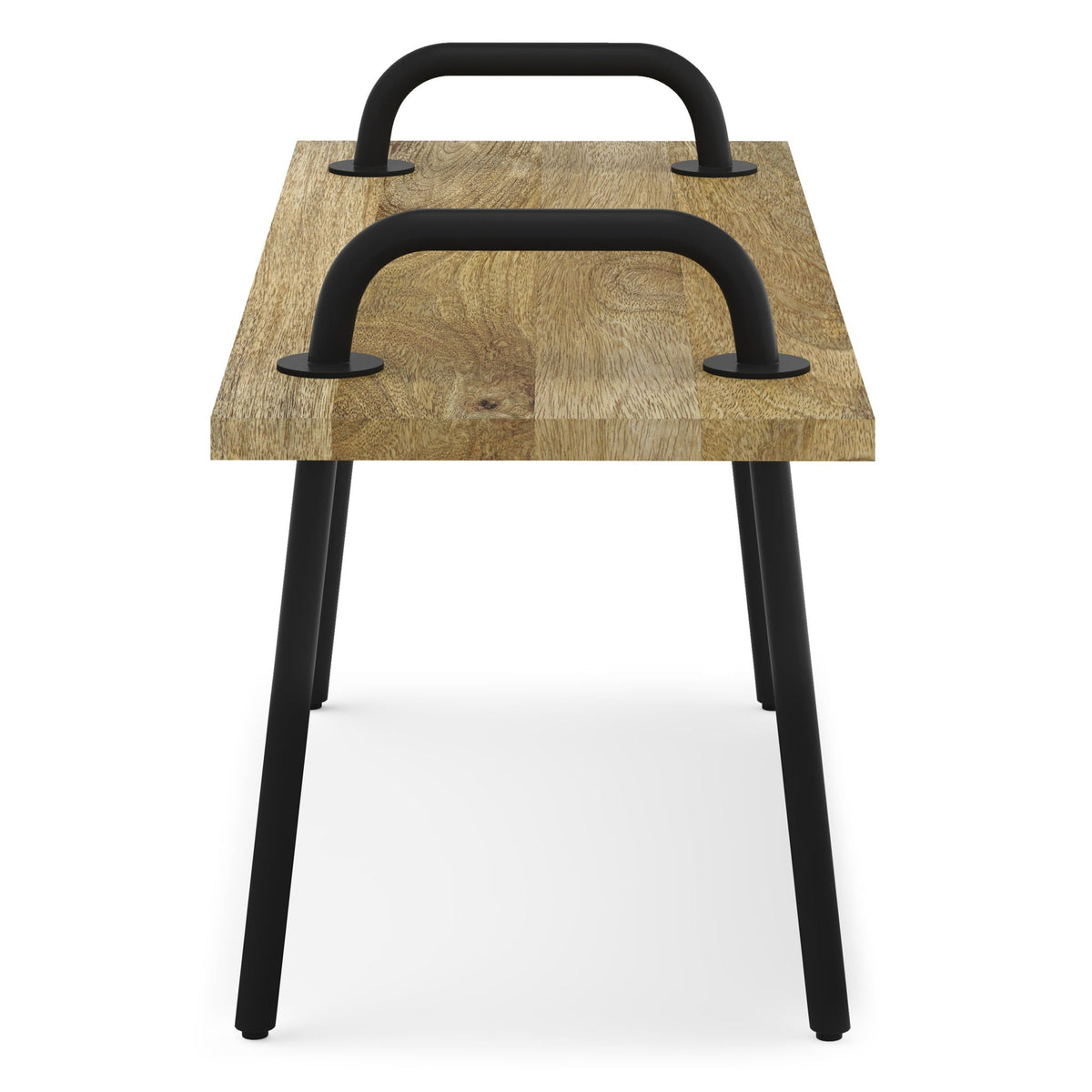 Light Brown Entryway Bench with Metal Legs - Solid Wood, photo 4 of 18