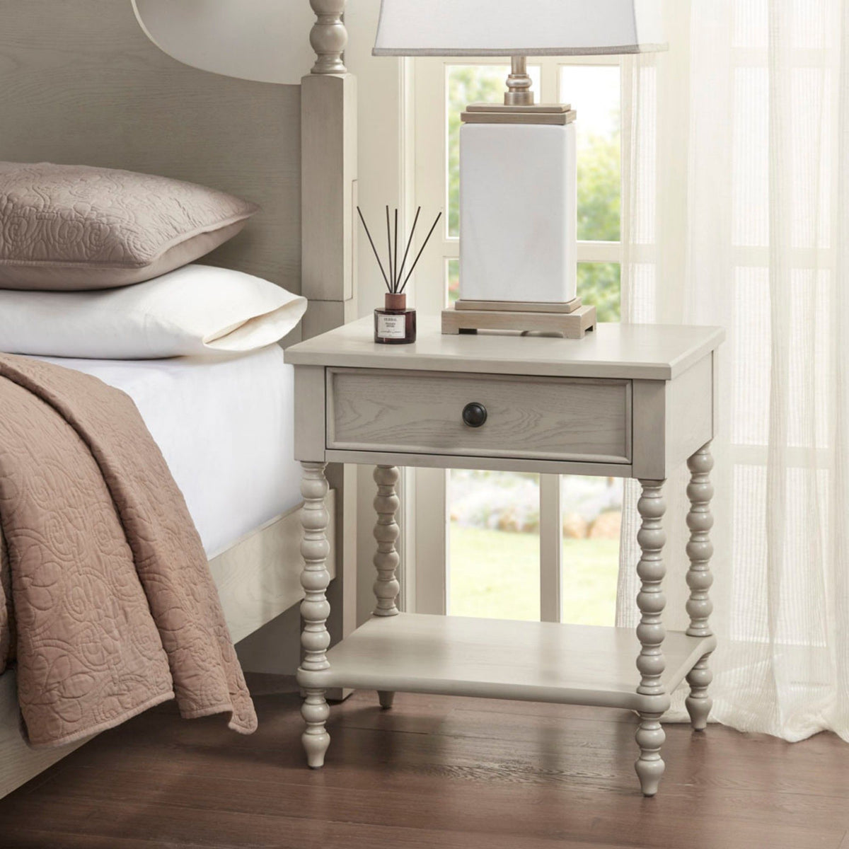 Traditional Nightstand Table with Drawer and Shelf - Light Brown, photo 8 of 20