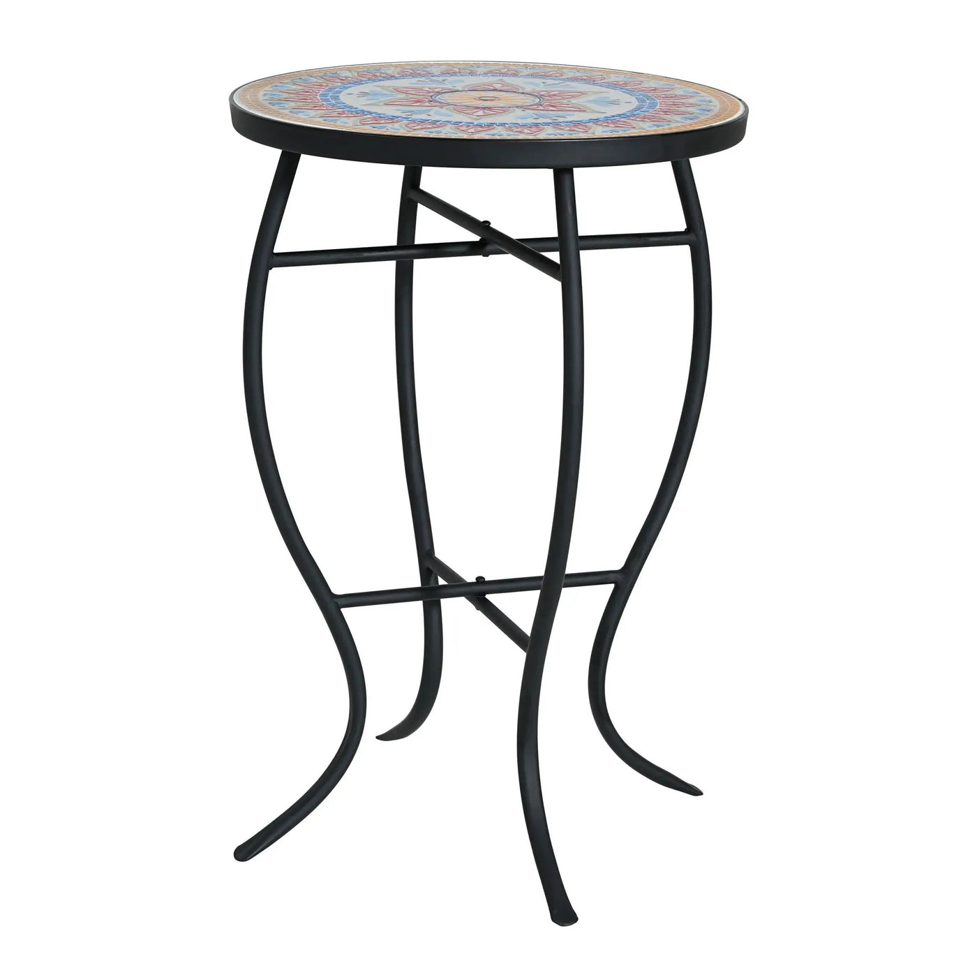Outdoor Round Side Table With Mosaic Style Top And Curved Iron Legs by HouseOfZazla