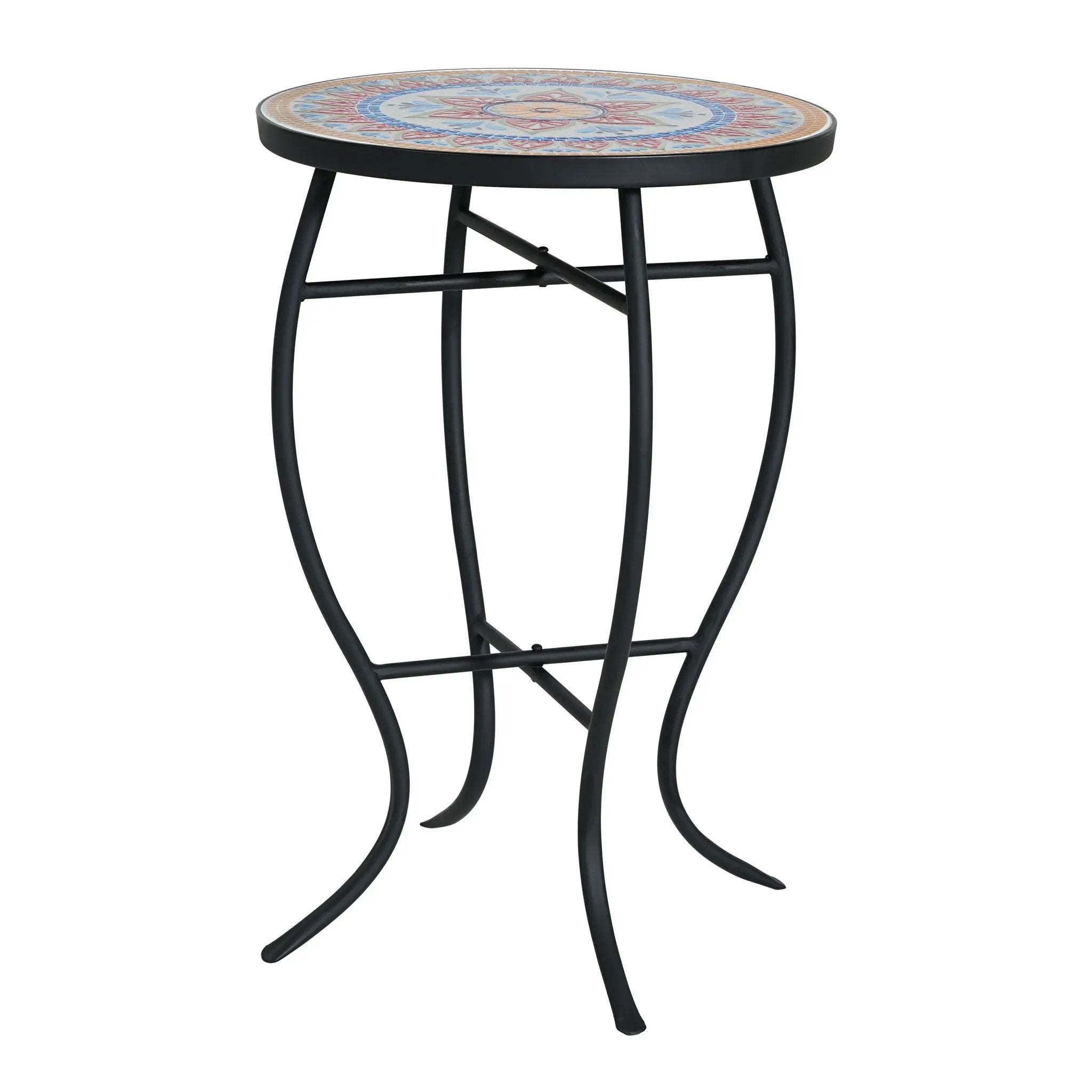 Outdoor Round Side Table With Mosaic Style Top And Curved Iron Legs by HouseOfZazla