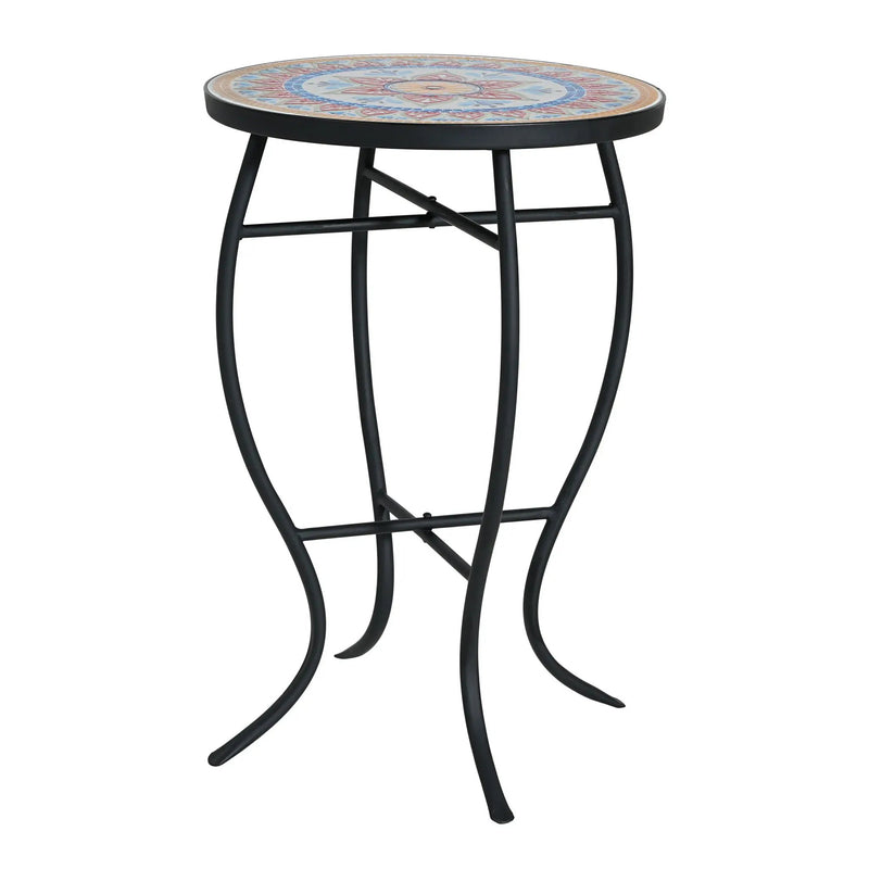 Outdoor Round Side Table With Mosaic Style Top And Curved Iron Legs by HouseOfZazla