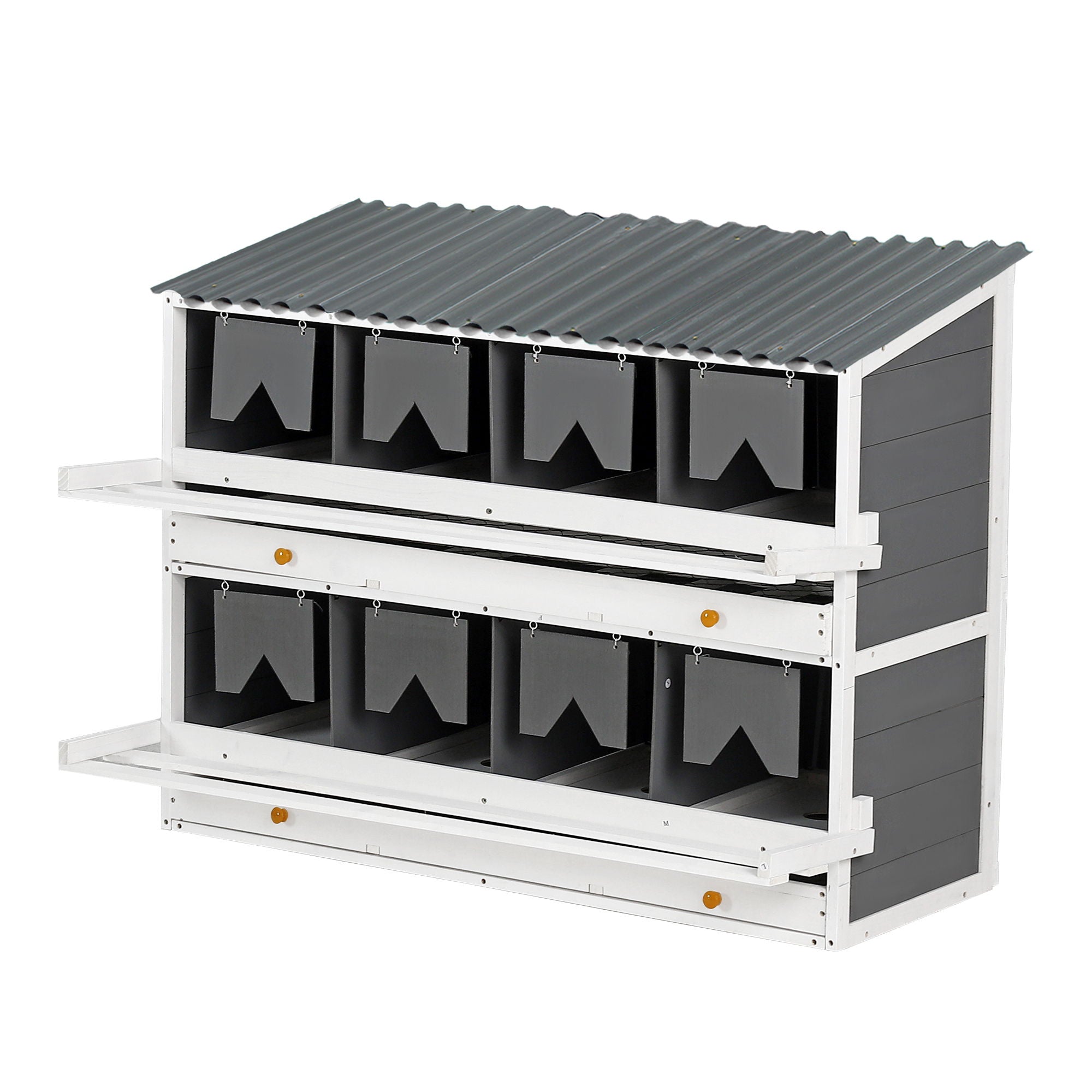 Wooden Chicken Nesting Box With 2 Egg Collection Drawers - White / Gray by HouseOfZazla