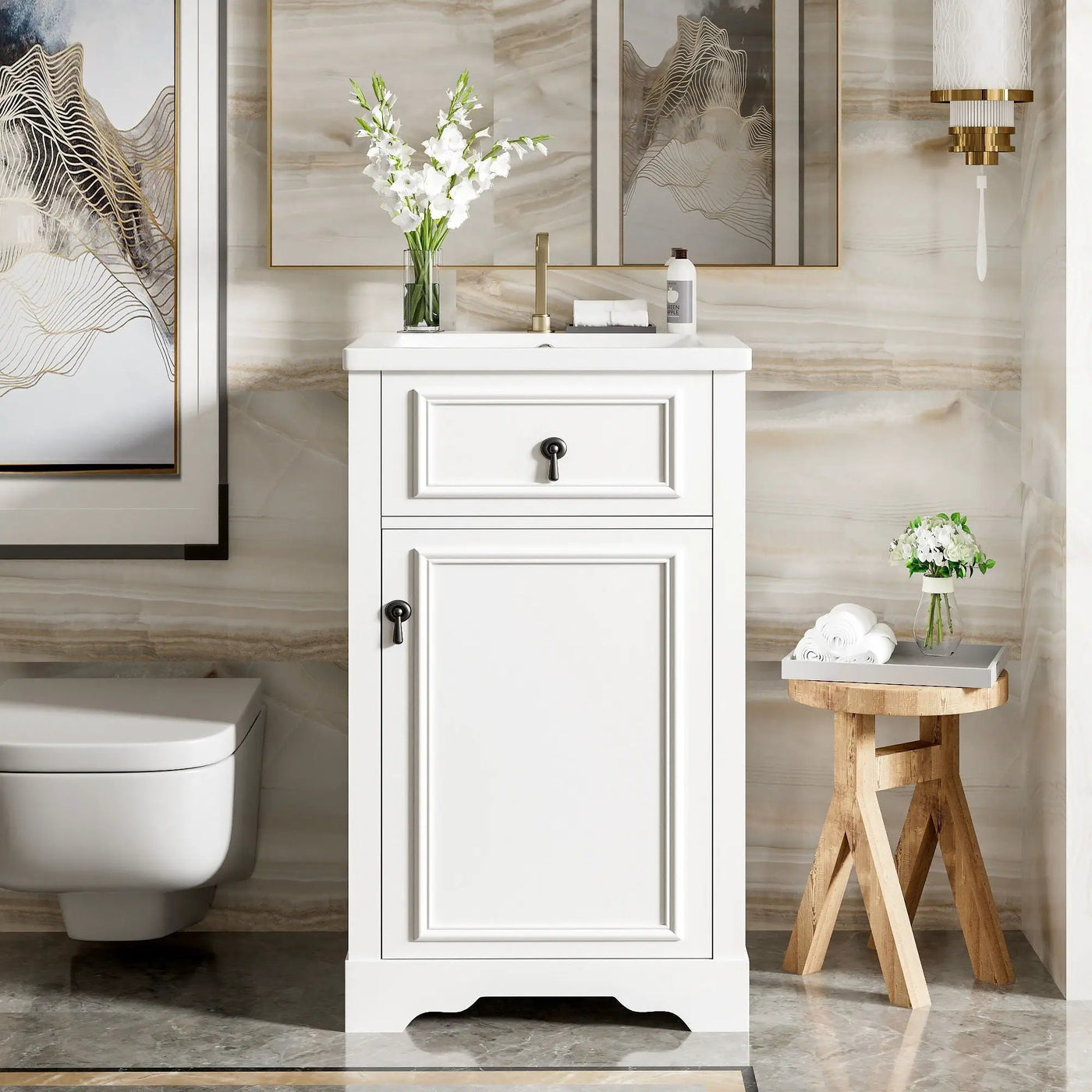 Elegant Bathroom Vanity With Ceramic Sink, Soft Close Door, Adjustable Shelf by HouseOfZazla