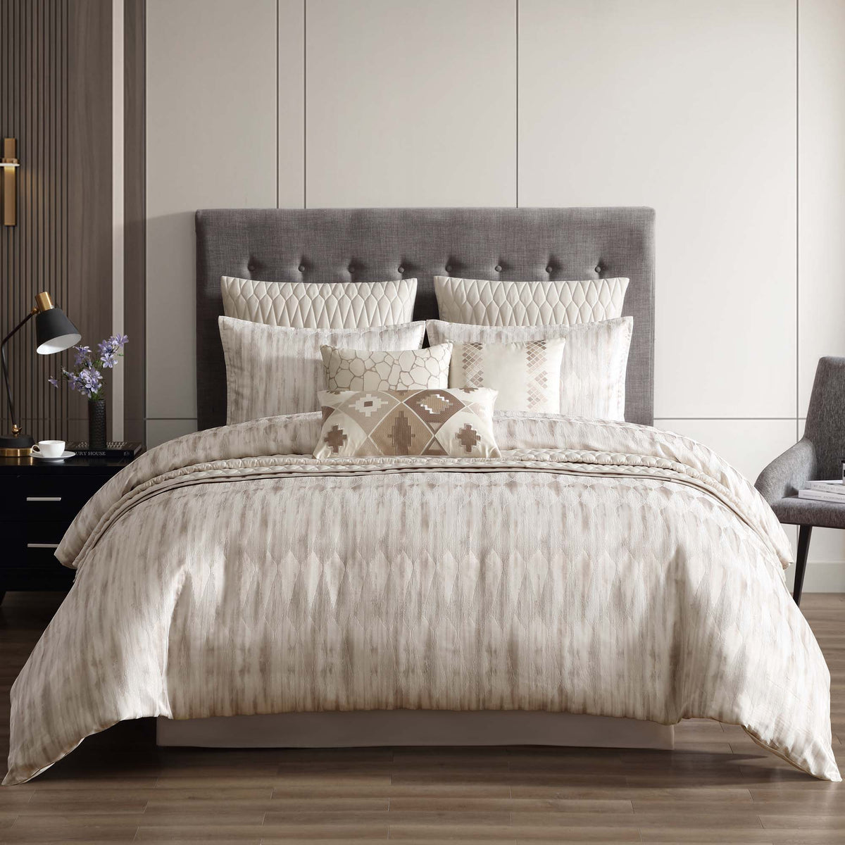 Milan 10 Piece Queen Comforter Set with Matching Coverlet - Neutral, photo 2 of 8