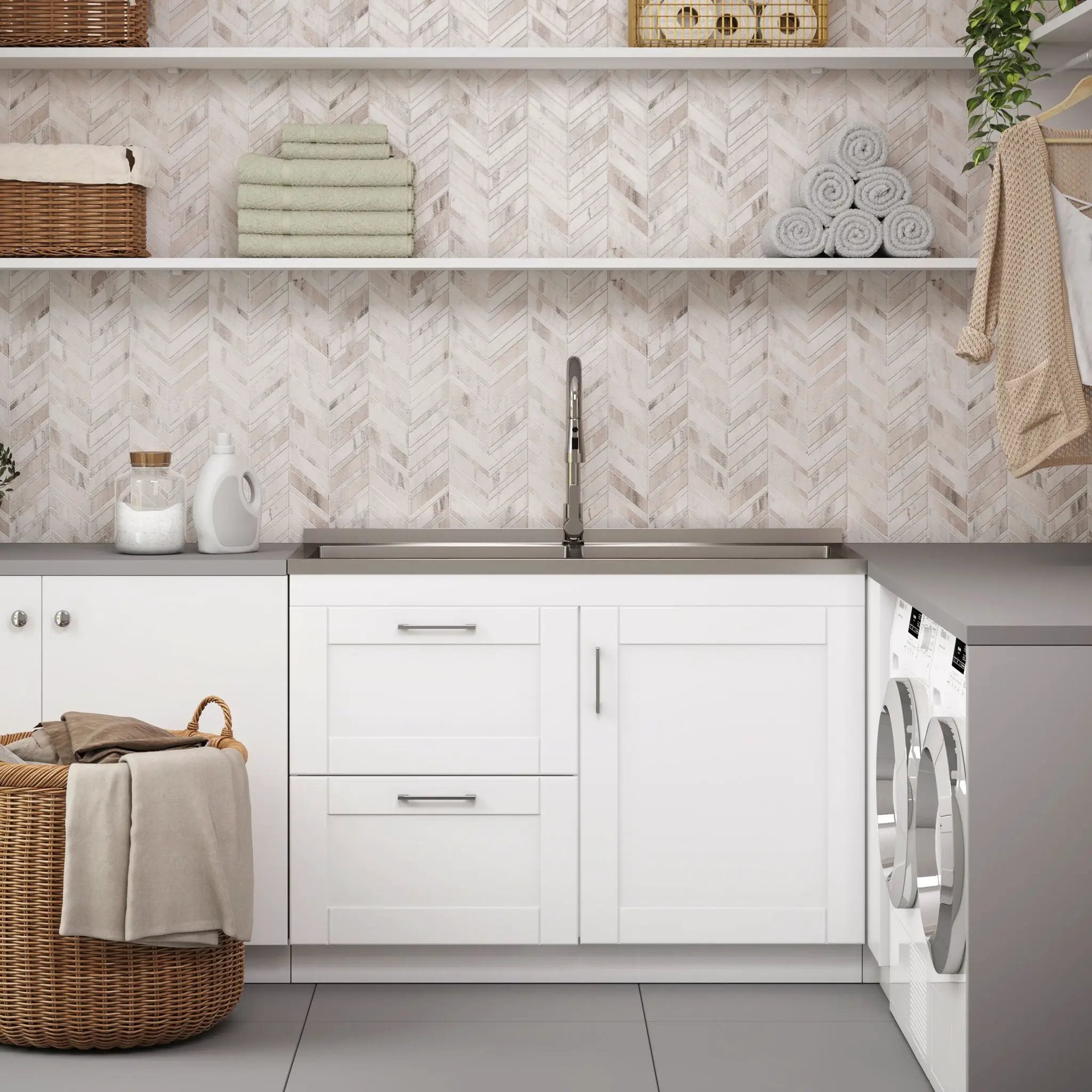 Shaker - Modern Wide Laundry Cabinet With Faucet And Sink - White by HouseOfZazla