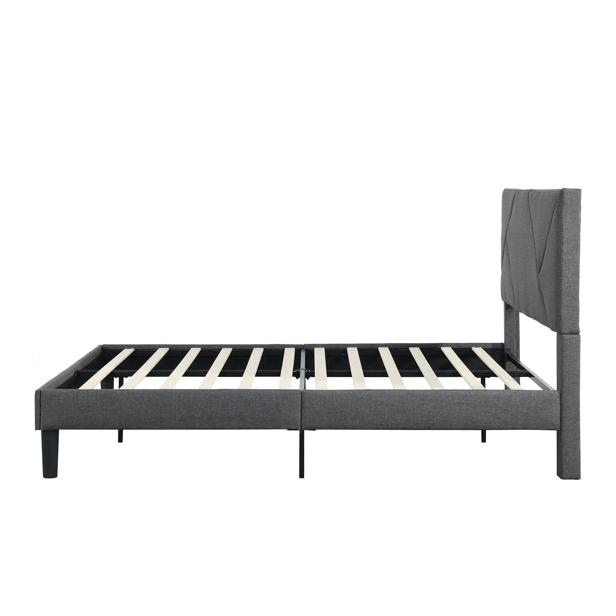 Full Size Upholstered Platform Bed Frame With Headboard, Strong Wood Slat Support, Mattress Foundation, No Box Spring Needed - Gray by Unique Piece Furniture
