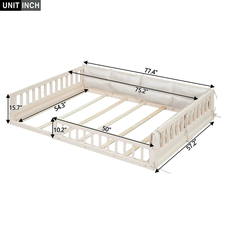 Wood Full Size Upholstered Platform Bed with Guardrail and Pillow by HouseOfZazla