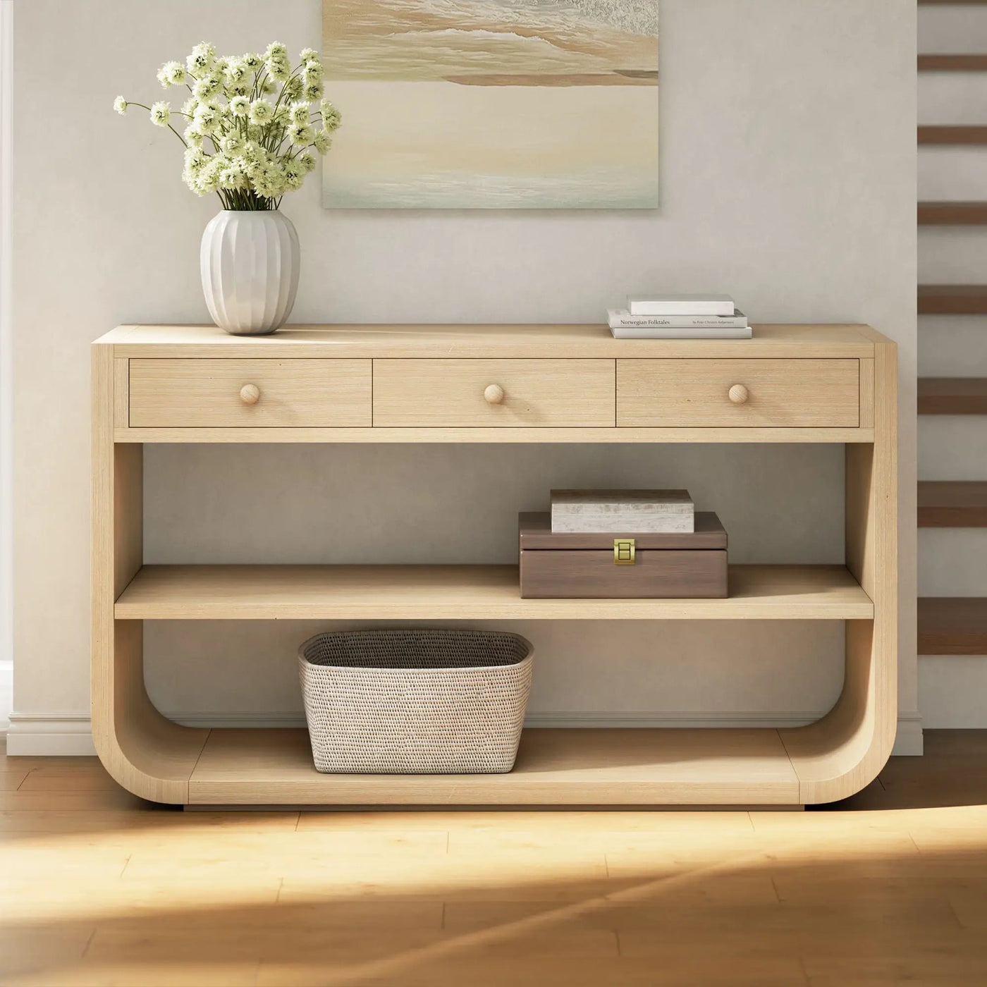 Console Table With 3 Soft Close Drawers & 2 Open Shelves by HouseOfZazla