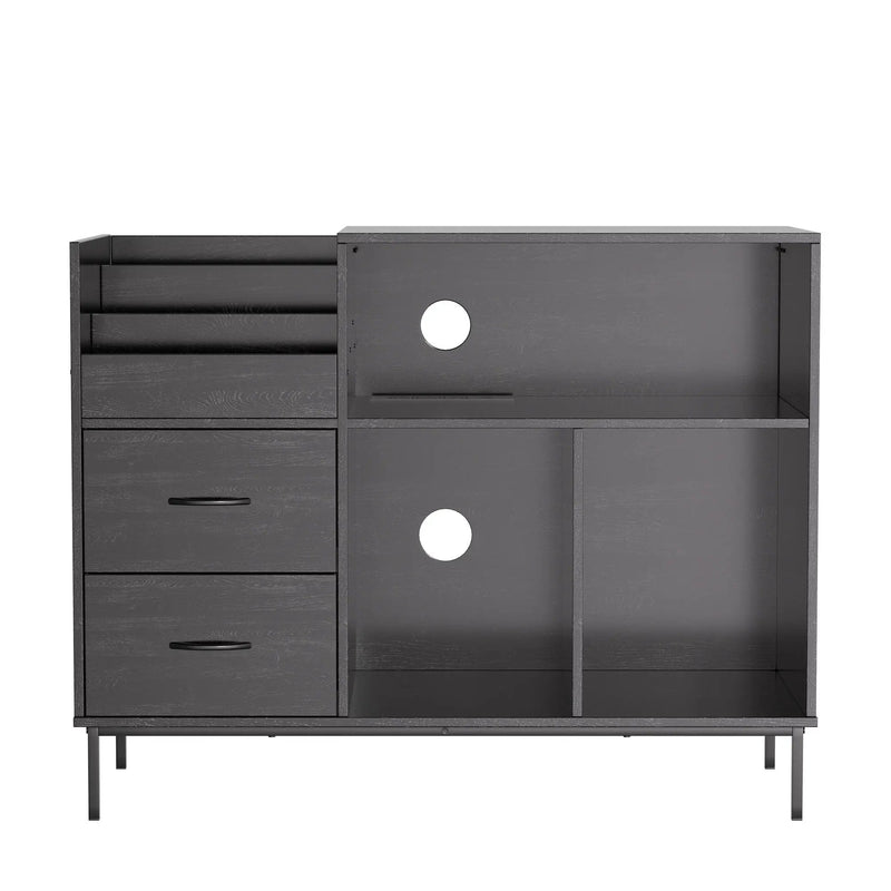 Grain Record Player Stand, Media Console With Speaker Shelf & 2 Drawers