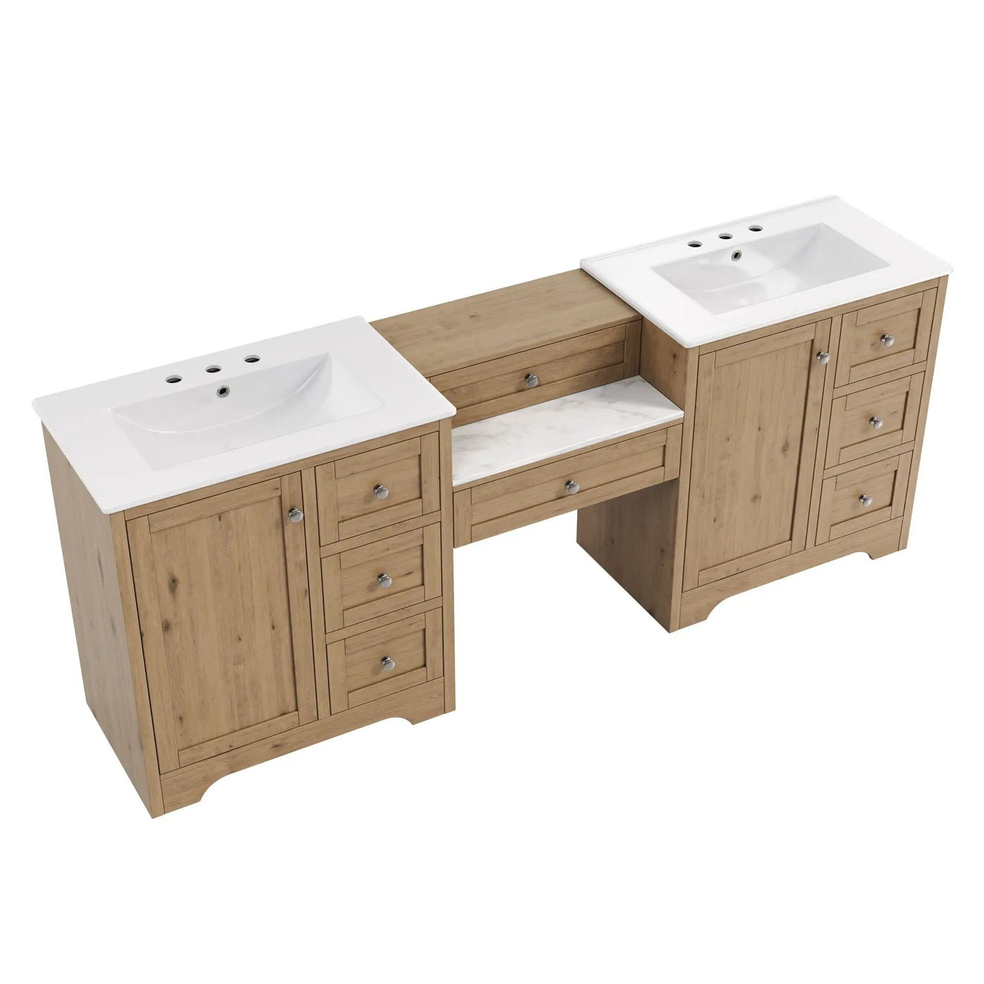 Double Sink Bathroom Vanity With Countertop, 2 Ceramic Sinks, 6 Drawers by HouseOfZazla