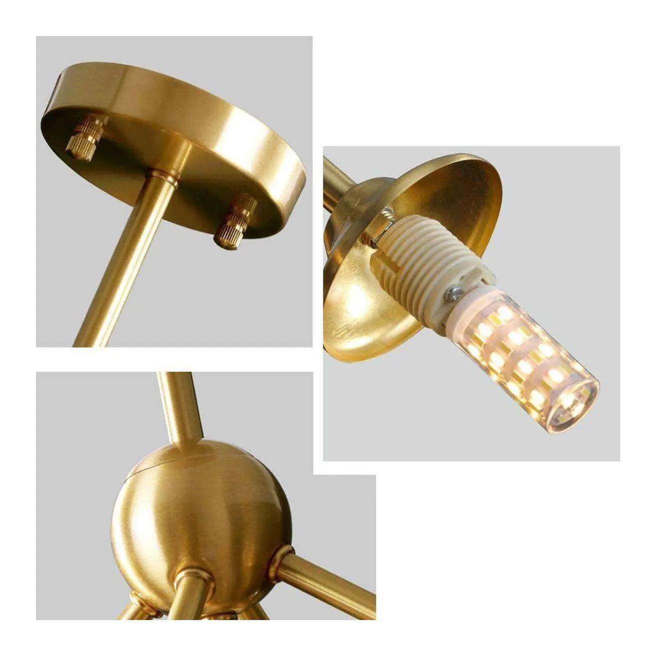 KCO Lighting Glass Globe Sputnik Chandelier 3-Light Brass Gold Close to Ceiling Light Mid Century Flush Mount Ceiling Light for Kitchen Island Bedroom Bathroom (3-Lights) by Selzalot