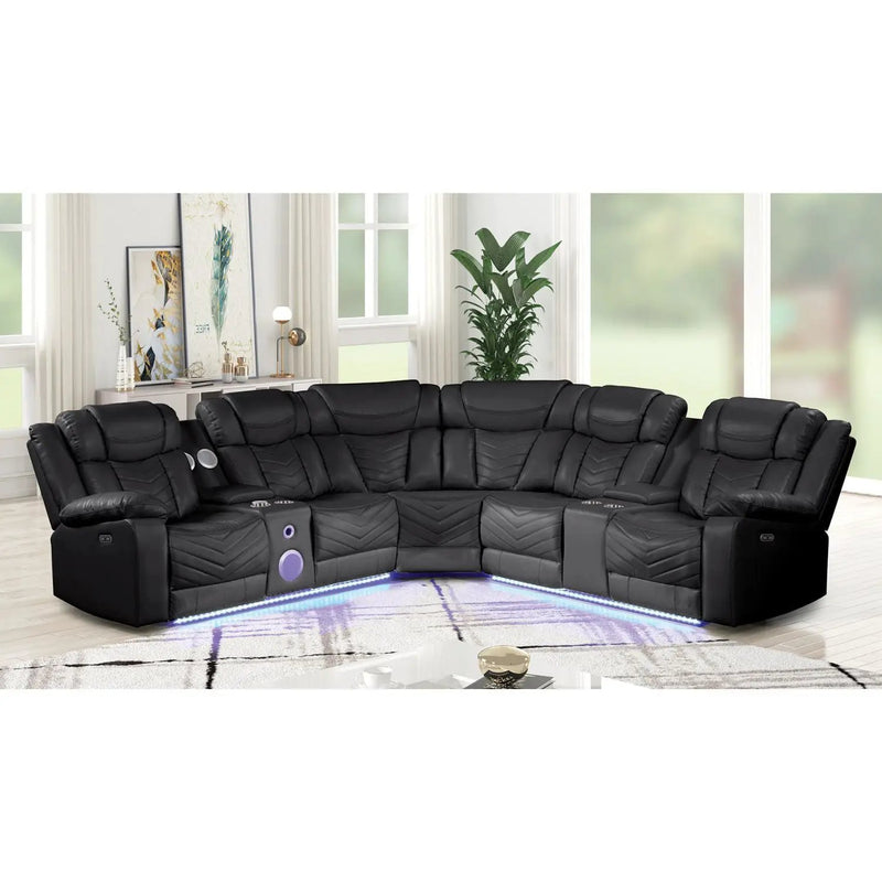 Challenger - Recliner Sectional Sofa, Built In USB, C Ports & Bluetooth by HouseOfZazla