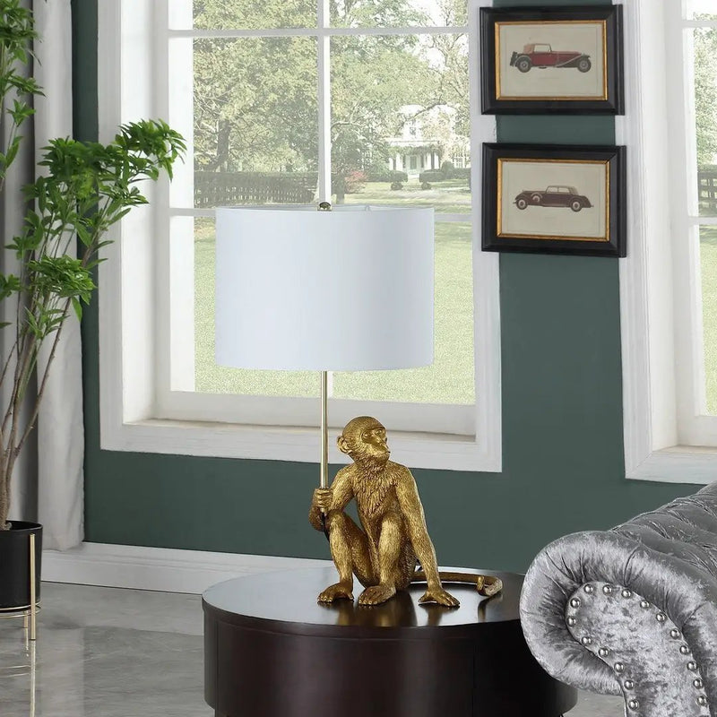 25.5" Golden Monkey Holding Polyresin Table Lamp by HouseOfZazla