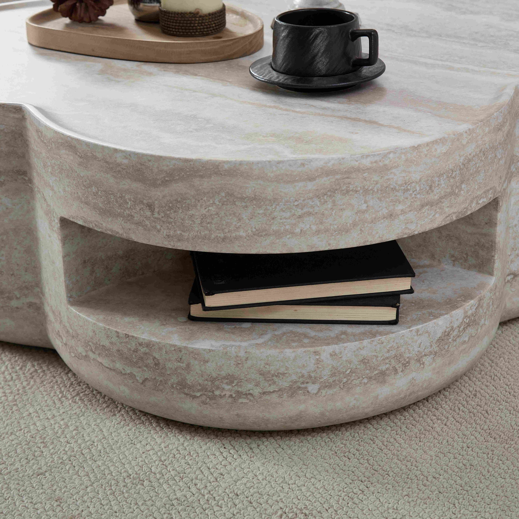 Clover Round Coffee Table With Open Storage - Marble by HouseOfZazla