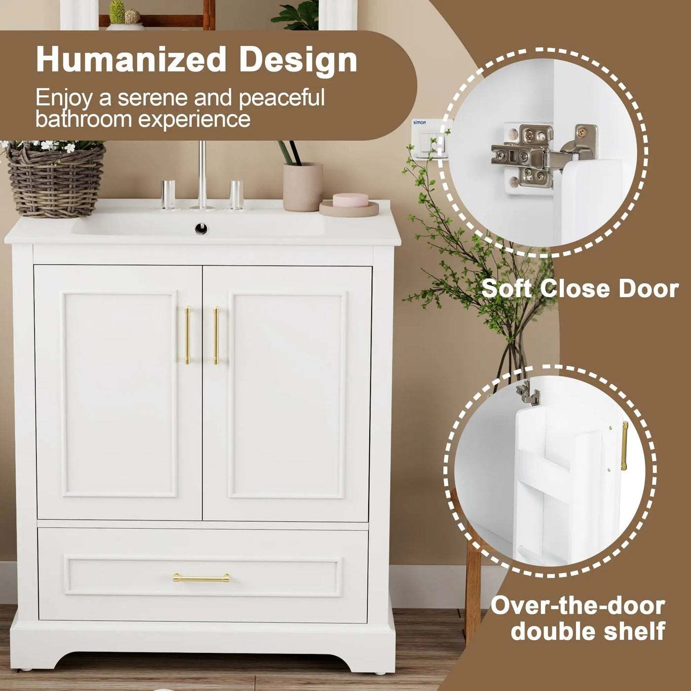 Bathroom Vanity With Sink, 1 Divided Drawer And 2 Soft Close Doors With Double Shelf by HouseOfZazla