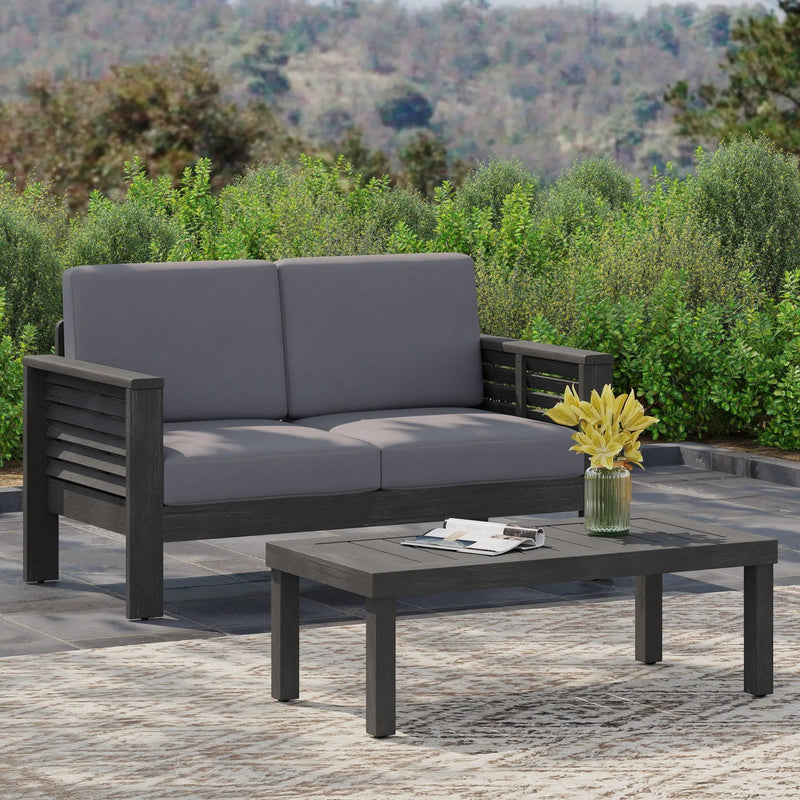 Acacia Wood Loveseat And Coffee Table Set With Cushions by HouseOfZazla