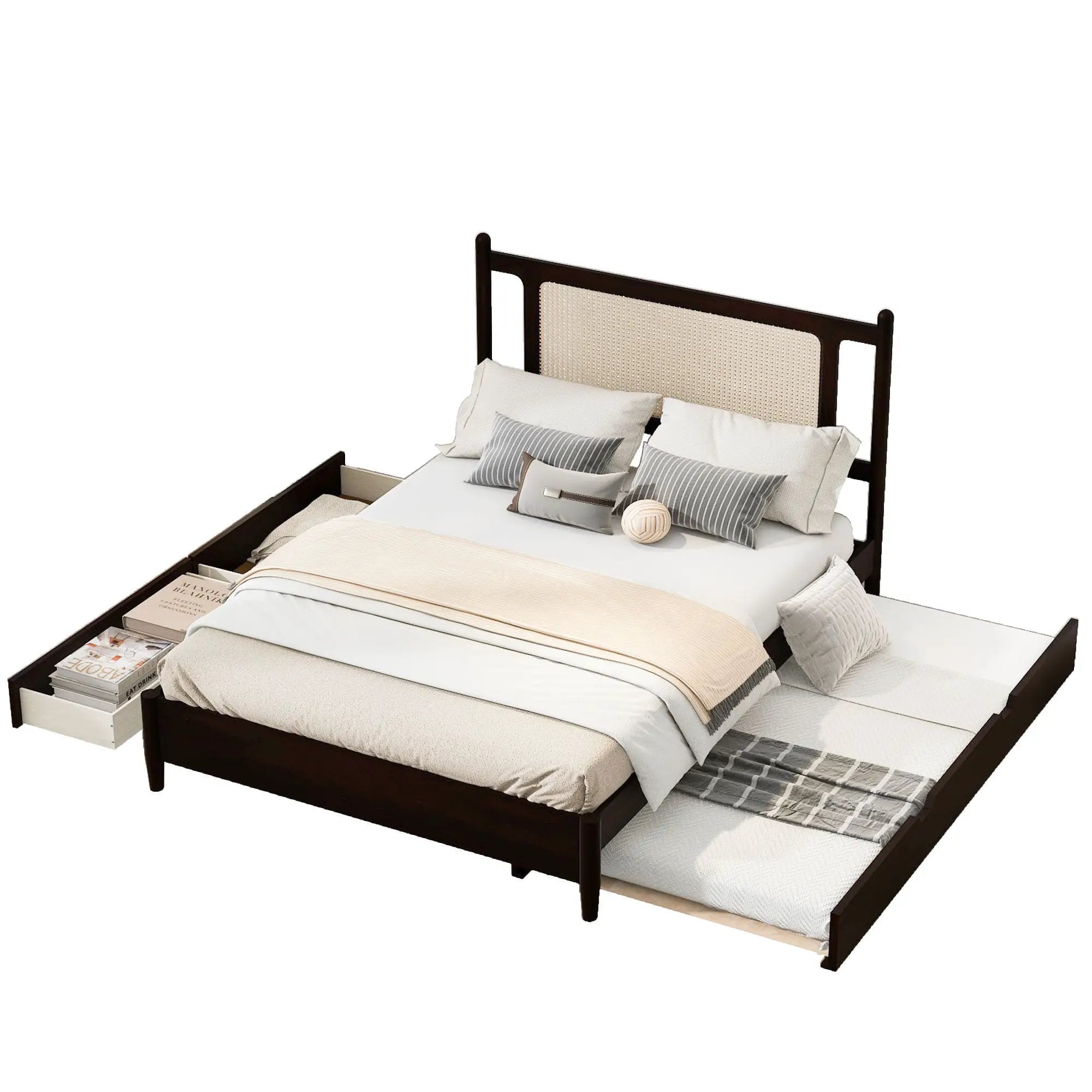 Platform Bed With 2 Big Drawers & Trundle by Unique Piece Furniture