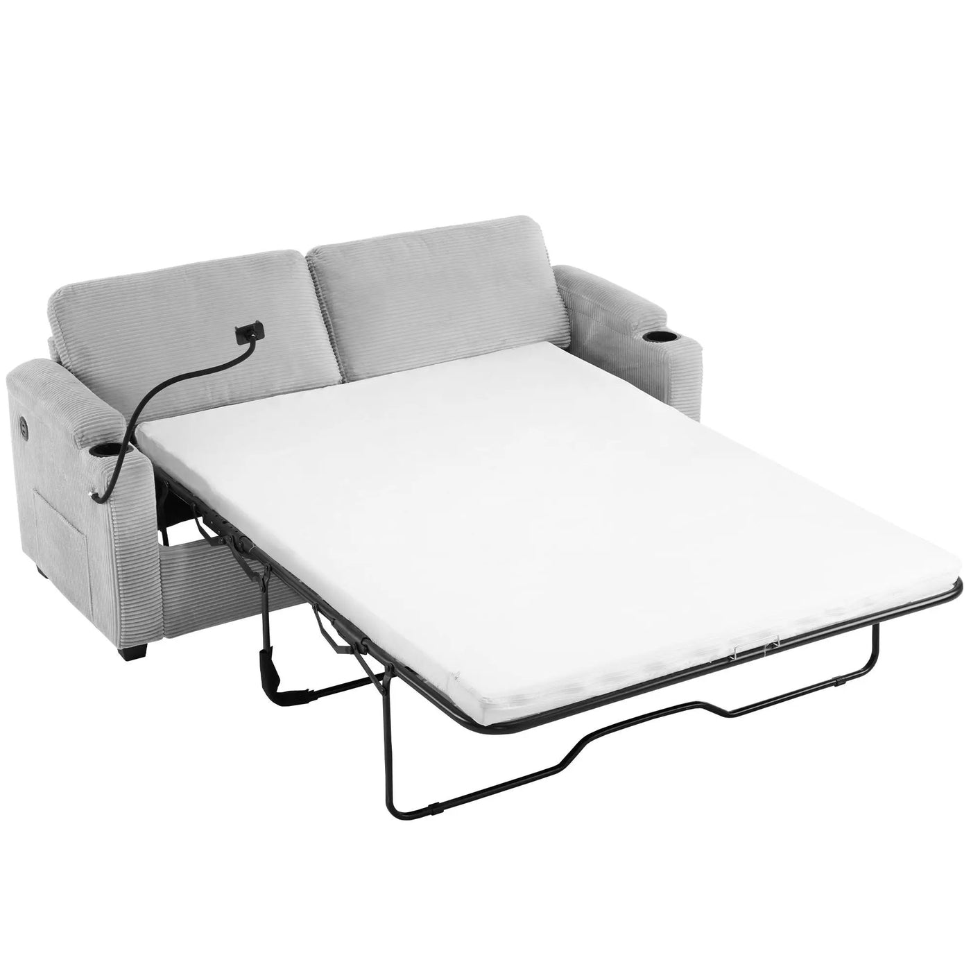 Sleeper Sofa Loveseat Sofa With Full Size Mattress, 2 USB Ports, 2 Cup Holders, 2 Side Pockets And Phone Holder by HouseOfZazla