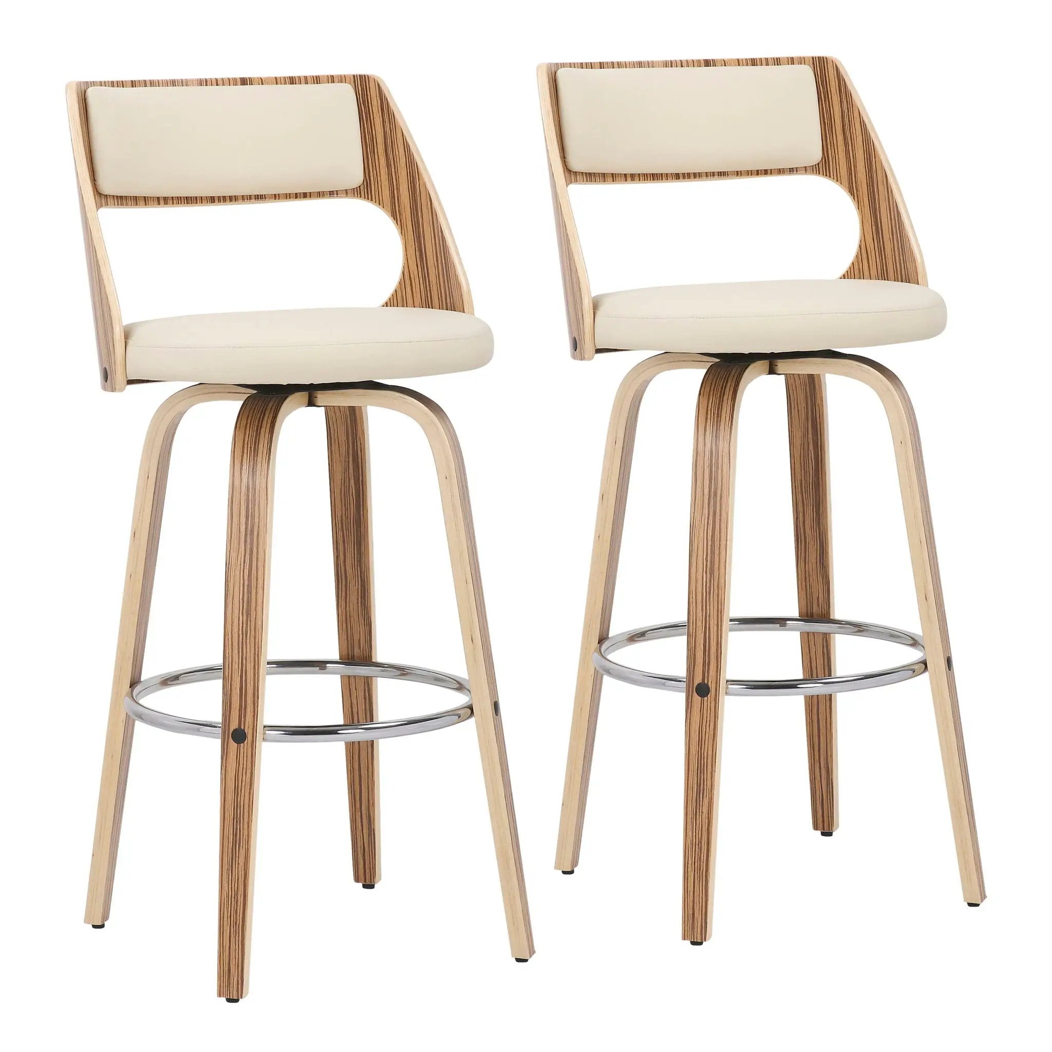 Cecina - Mid-Century Modern Fixed Height Barstool With Swivel (Set of 2) - Zebra / Cream by HouseOfZazla
