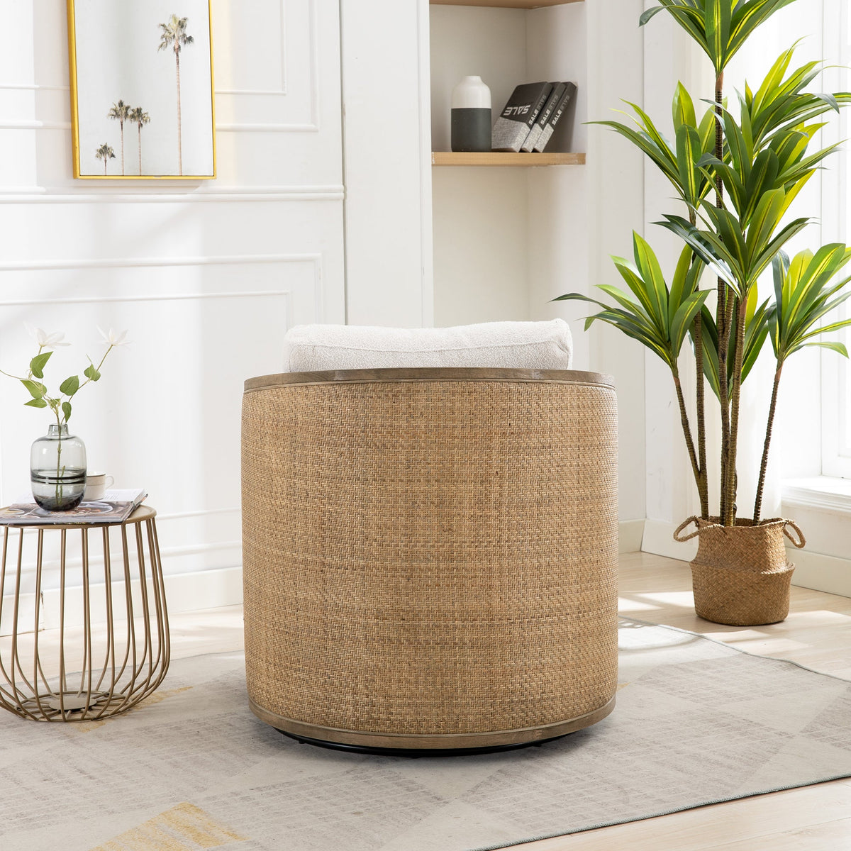 Swivel Barrel Chair, Comfy Round Accent Sofa Chair for Living Room, 360 Degree Swivel Barrel Club Chair, Leisure Arm Chair for Nursery, Hotel, Bedroom, Office, Lounge (Beige Boucle), photo 8 of 10