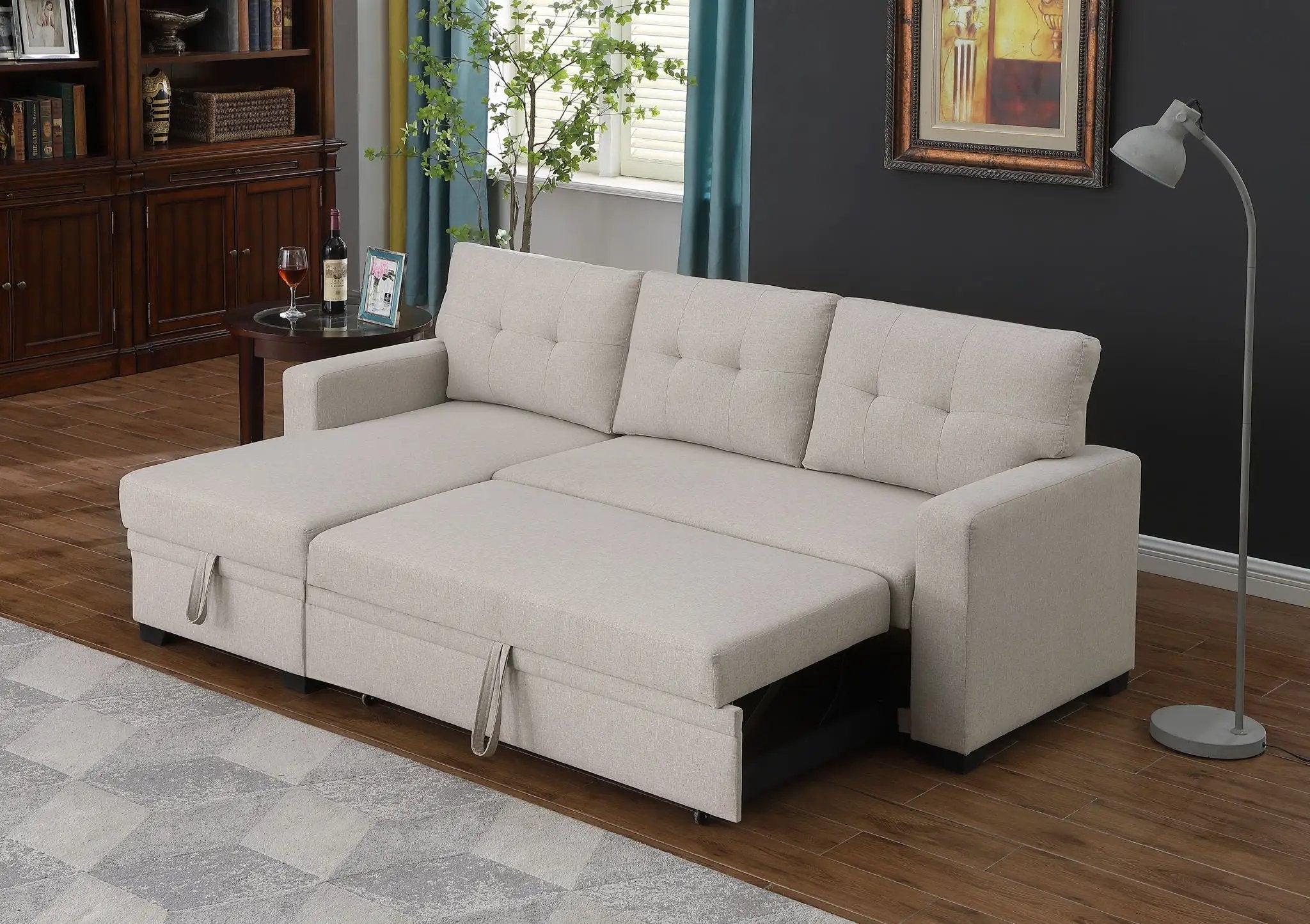 Upholstered Pull Out Sectional Sofa With Chaise by Unique Piece Furniture