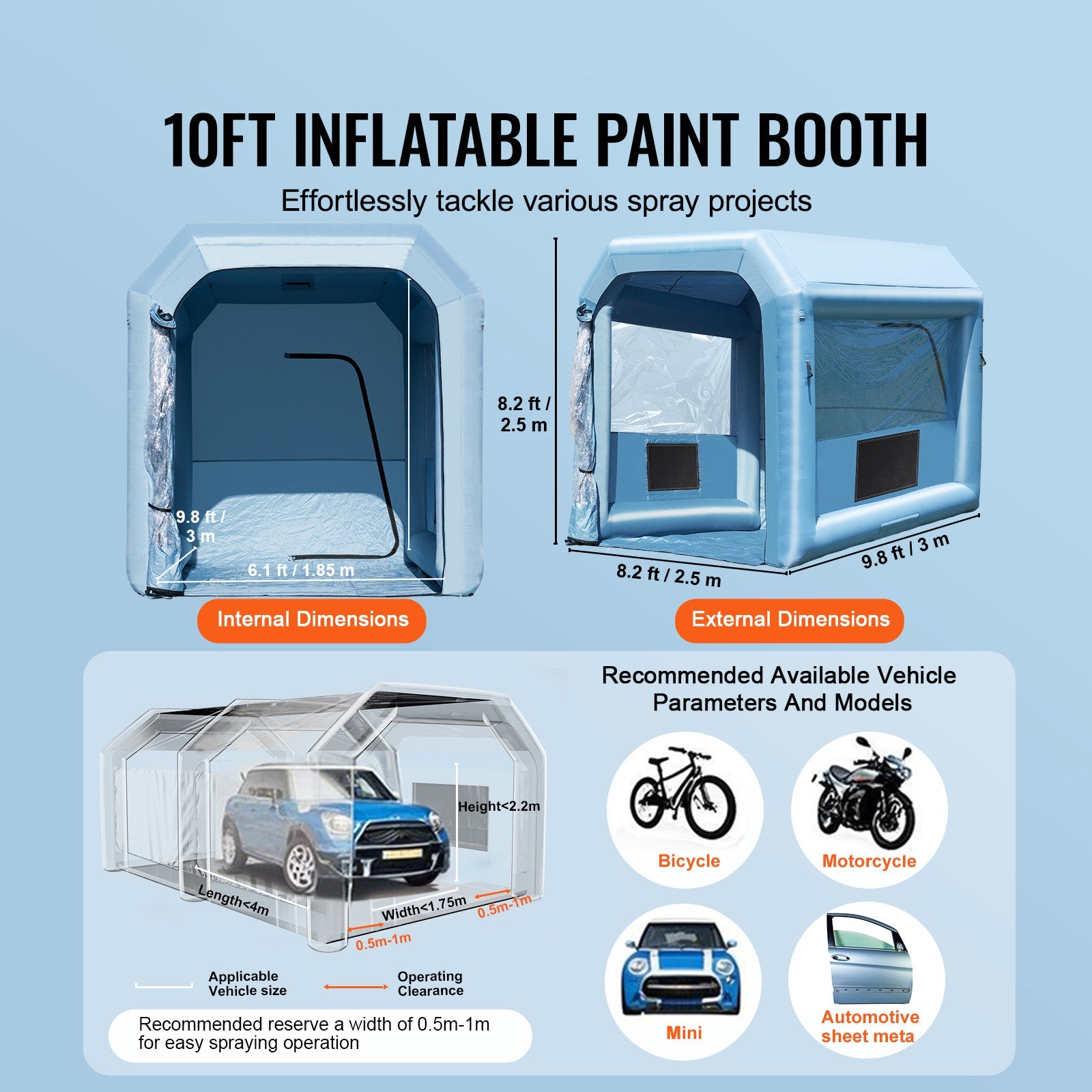 Inflatable Paint Booth, 9.8 x 8.2 x 8.2 ft with Powerful Blower and Air Filter System by HouseOfZazla