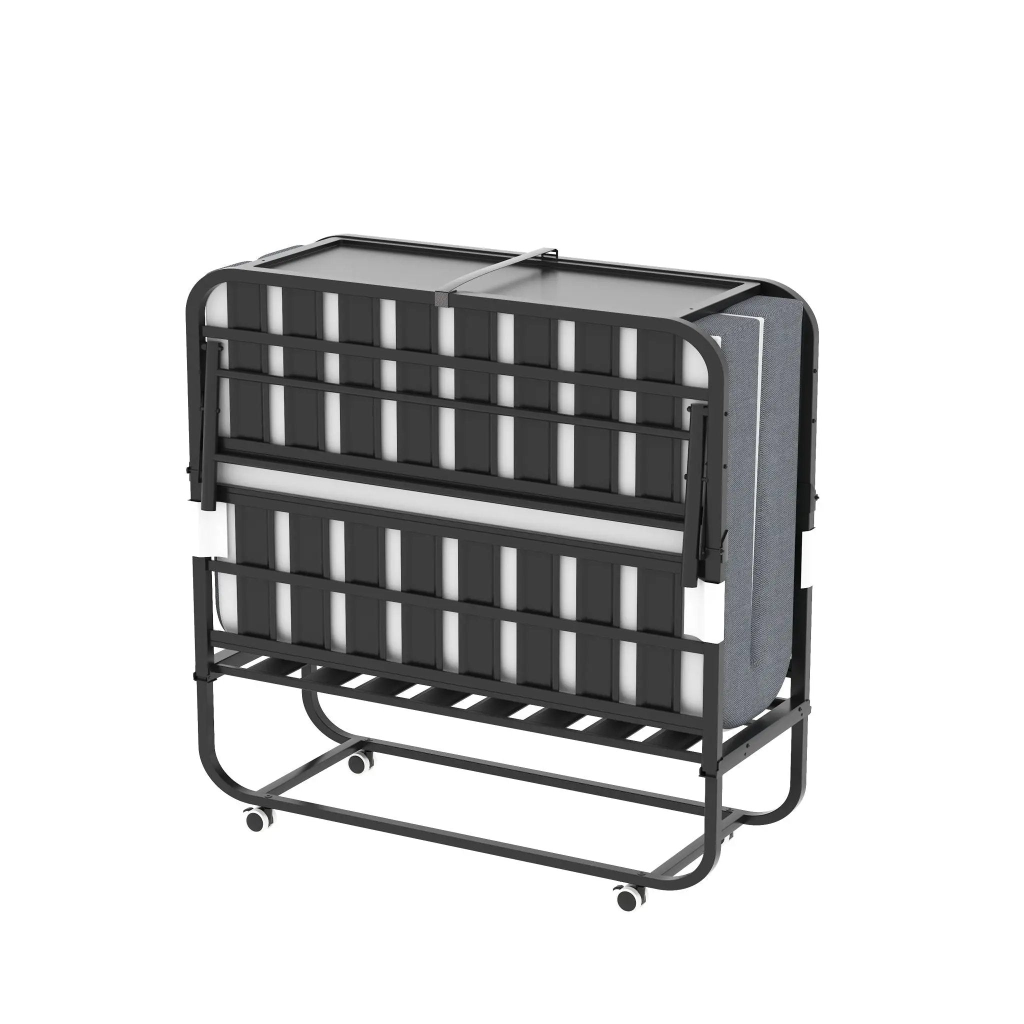 Twin Extra Long Folding Bed With Adjustable Headboard, Cot With Memory Foam Mattress - Black by Unique Piece Furniture