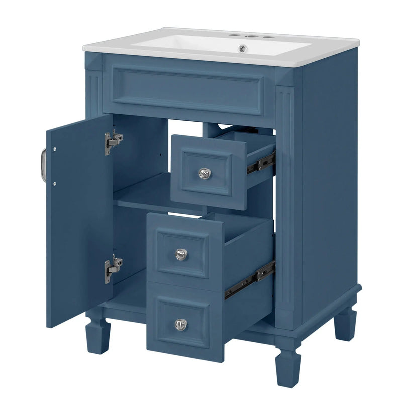 Bathroom Vanity With Ceramic Sink, Compact Cabinet With 2 Drawers And Adjustable Shelf - Blue by HouseOfZazla
