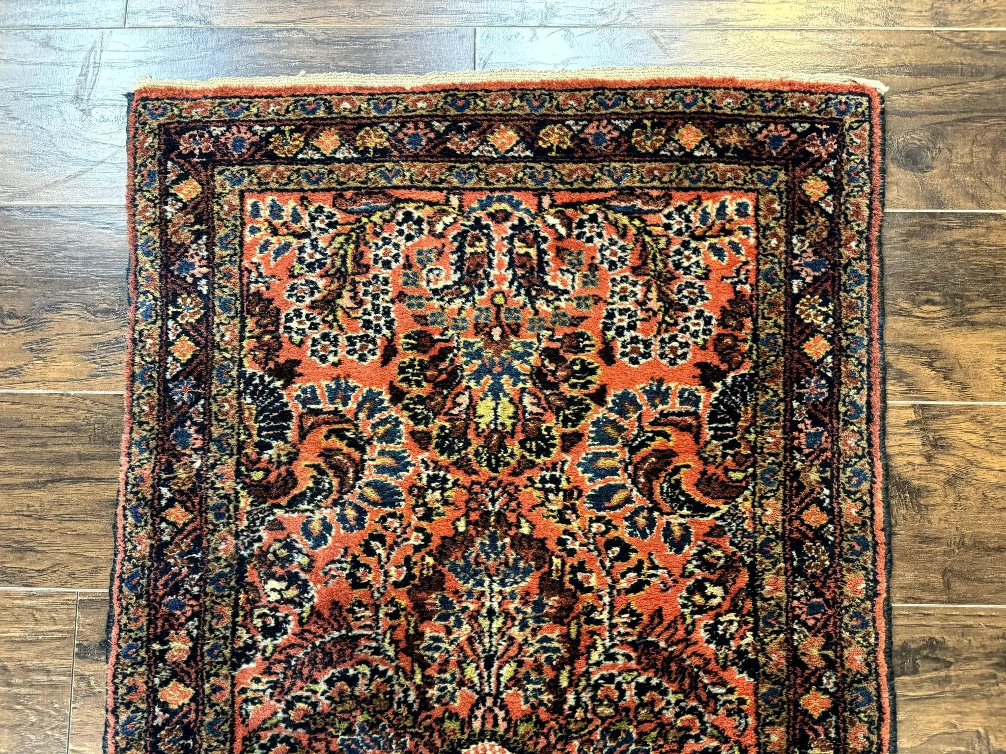 Antique Persian Lilihan Rug 2x4, Red, Floral, Wool, Handmade Lilian Persian Carpet by Jewel Rugs