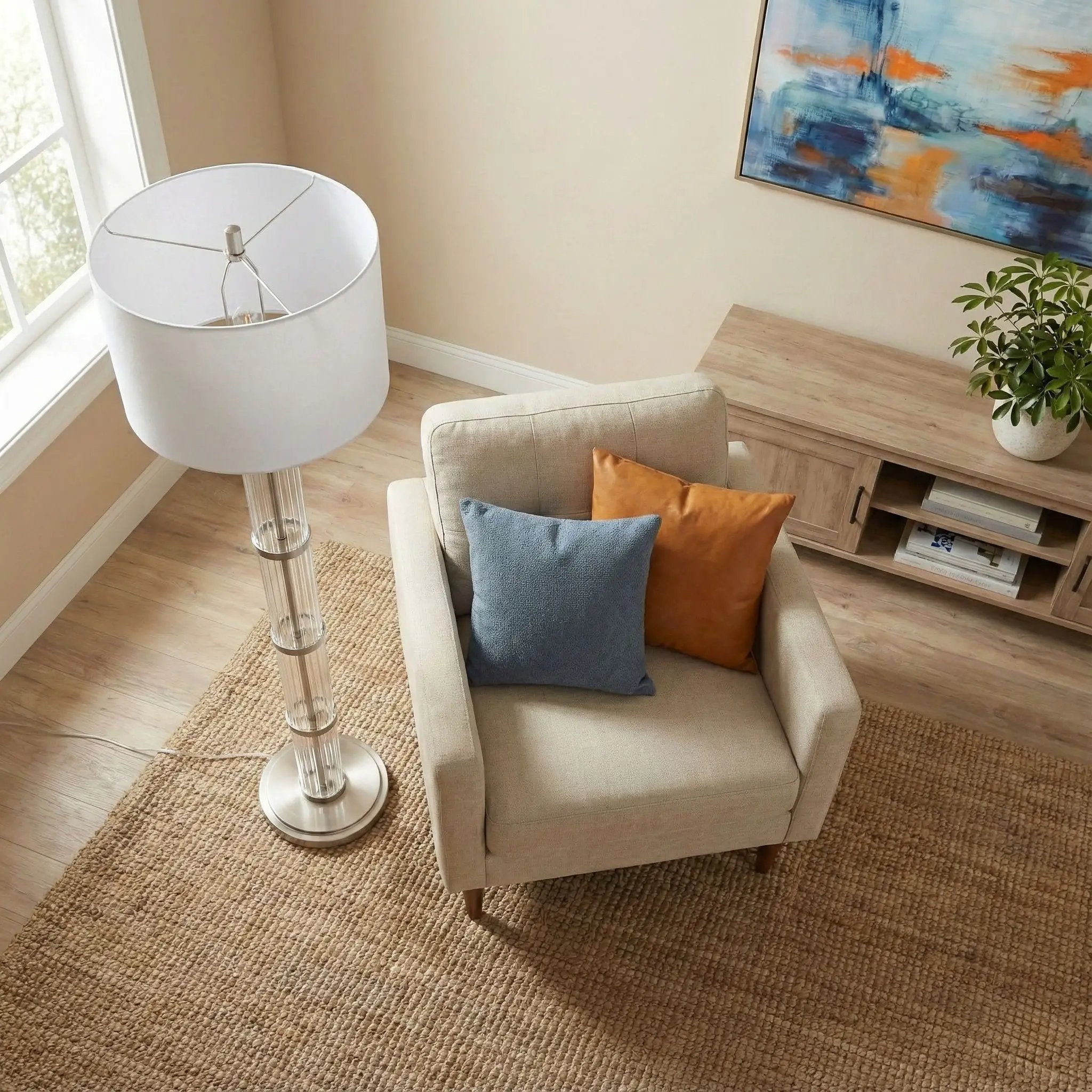 Nimbus - Floor Lamp With 3 Way Rotary Switch Clear Body Base - Silver Gray / White by HouseOfZazla