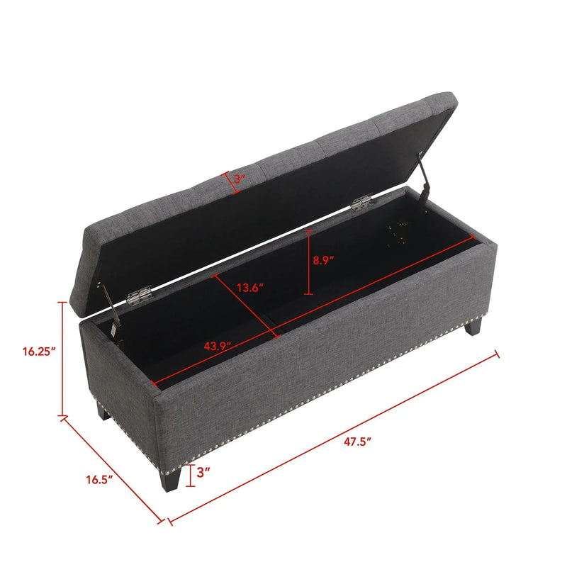 Button-Tufted Storage Ottoman With Safety Close Hinge by HouseOfZazla