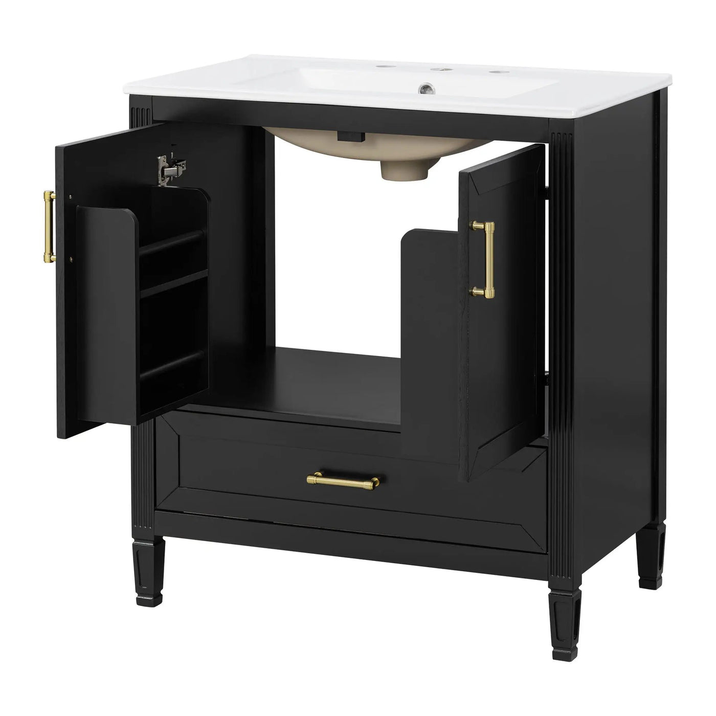 Elegant Fluted Bathroom Vanity With Sink, Soft Close Doors & Drawer by HouseOfZazla