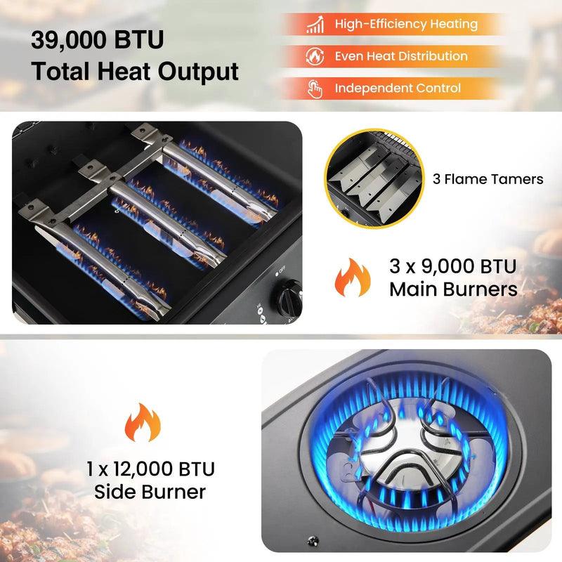 39 000 BTU Outdoor Burner Propane Gas Grill on Wheels-Black by DirectDeals