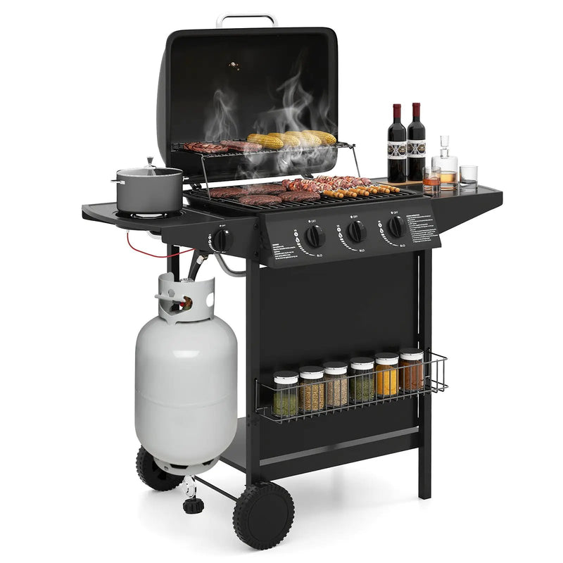 39 000 BTU Outdoor Burner Propane Gas Grill on Wheels-Black by DirectDeals