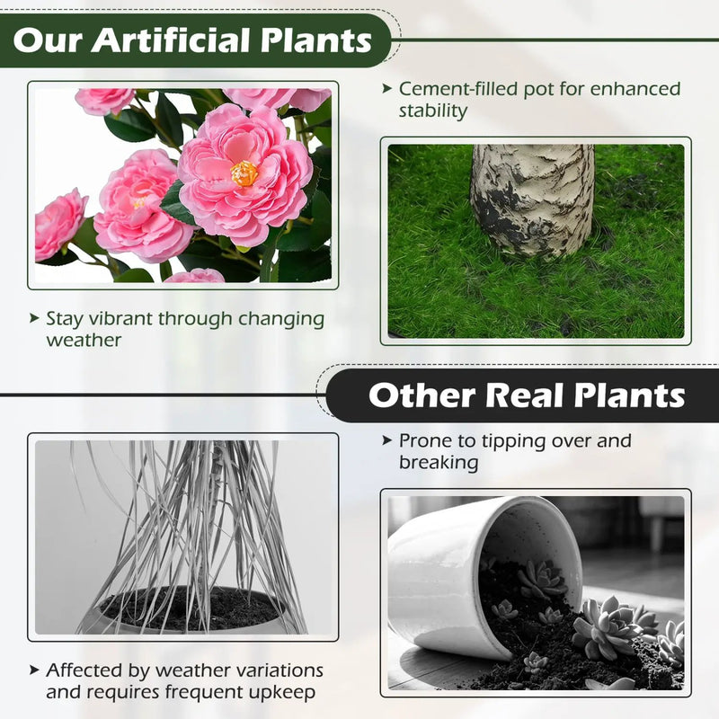 Artificial Camellia Tree 39.5" with Cement Pot by DirectDeals