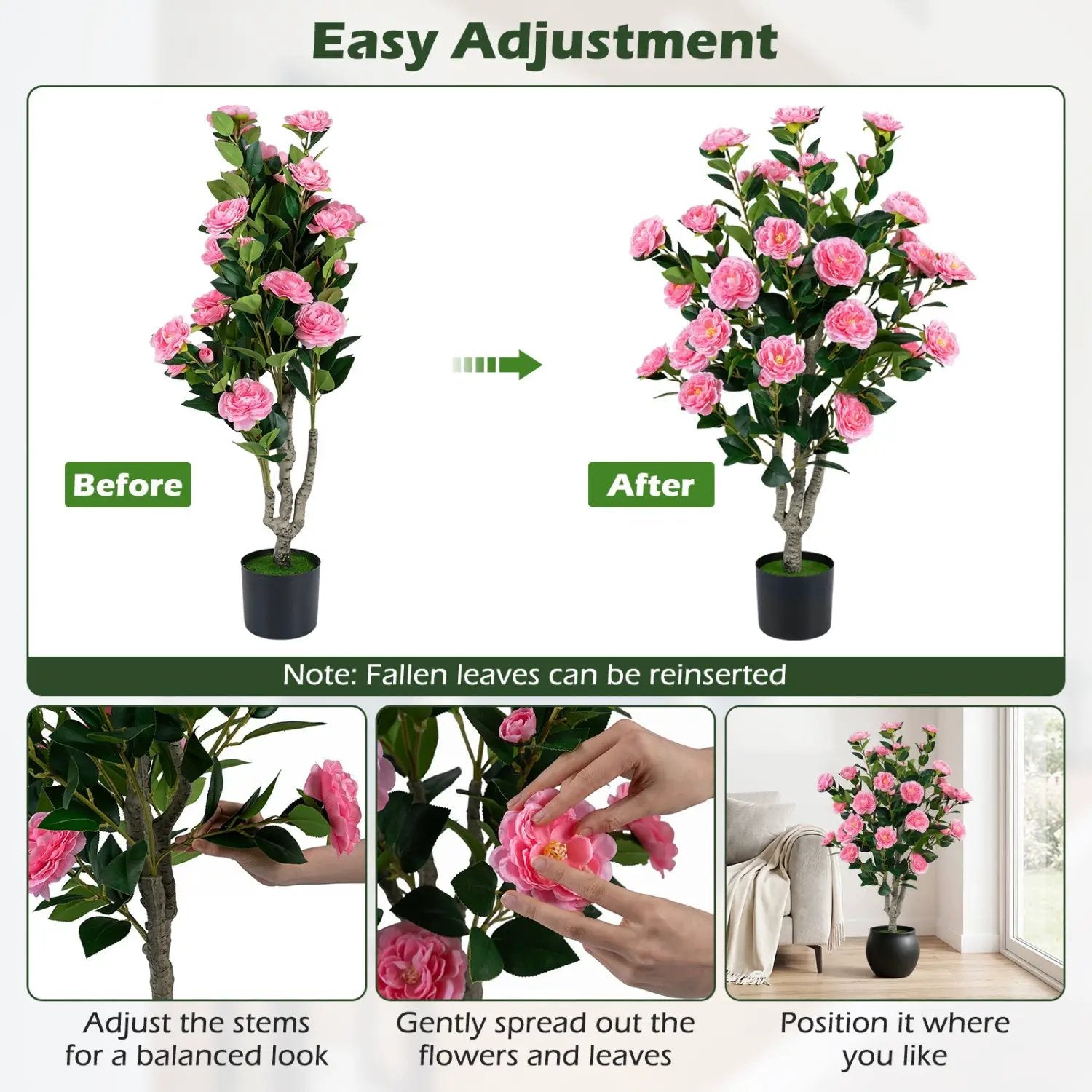 Artificial Camellia Tree 39.5" with Cement Pot by DirectDeals