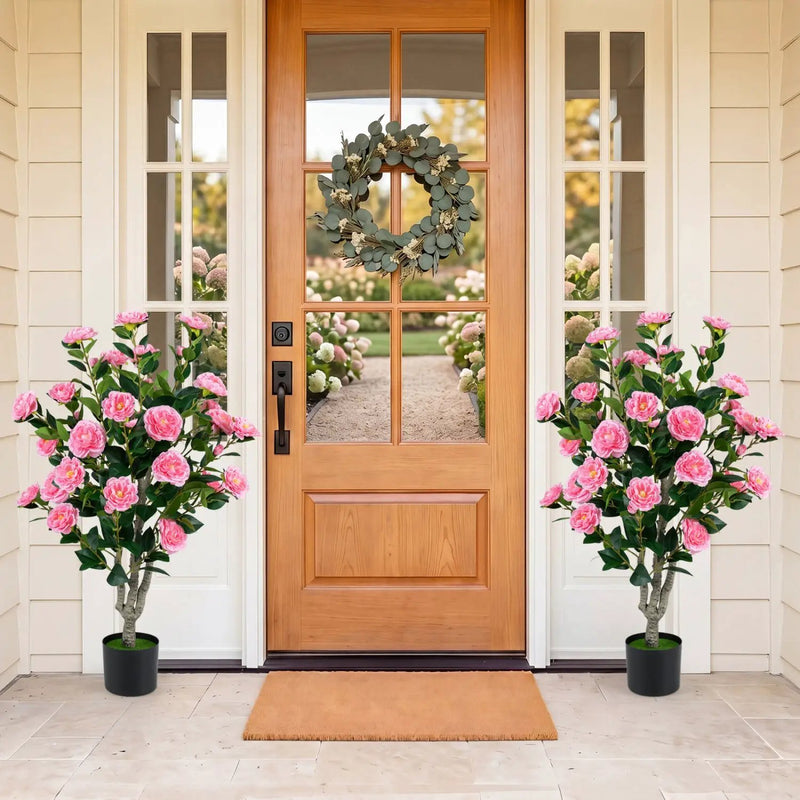 Artificial Camellia Tree 39.5" with Cement Pot by DirectDeals