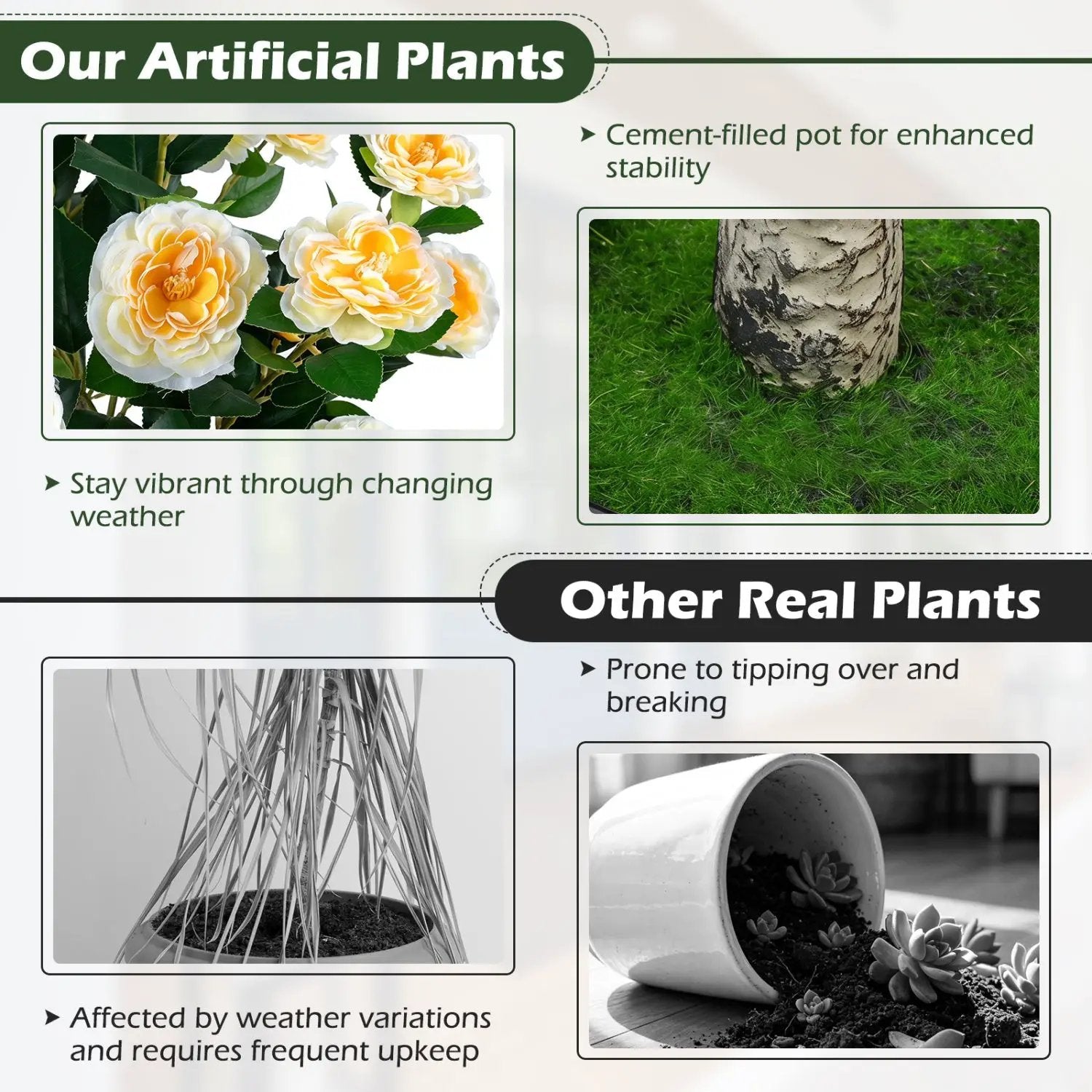 Artificial Camellia Tree 39.5" with Cement Pot by DirectDeals